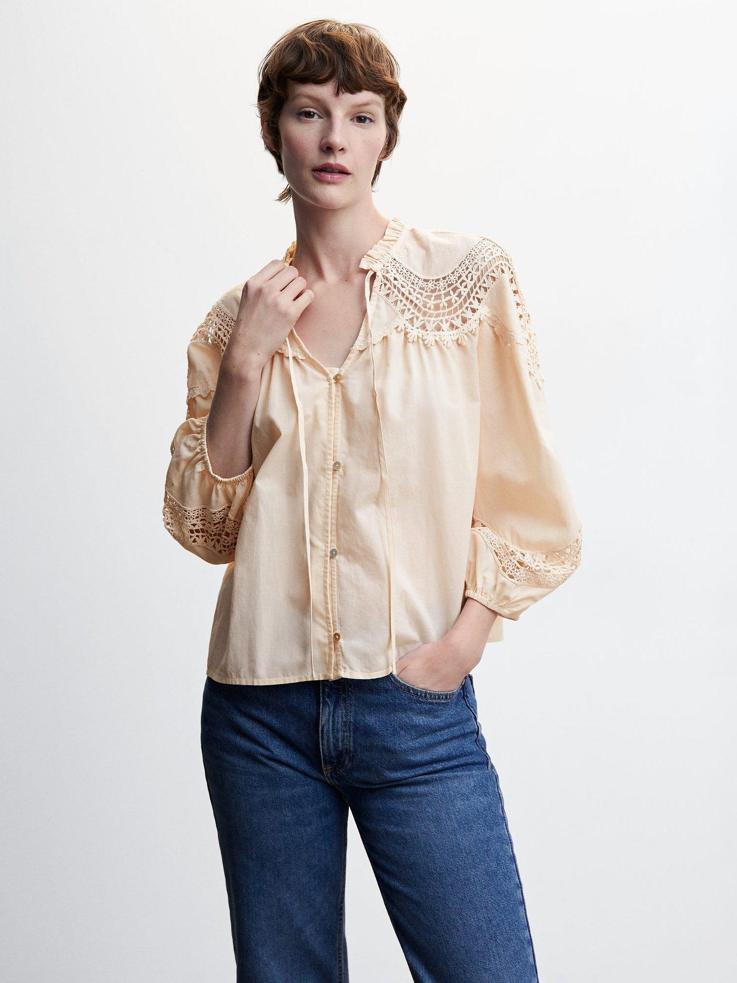 Mango Bordi Embroidered Blouse, Pastel Pink