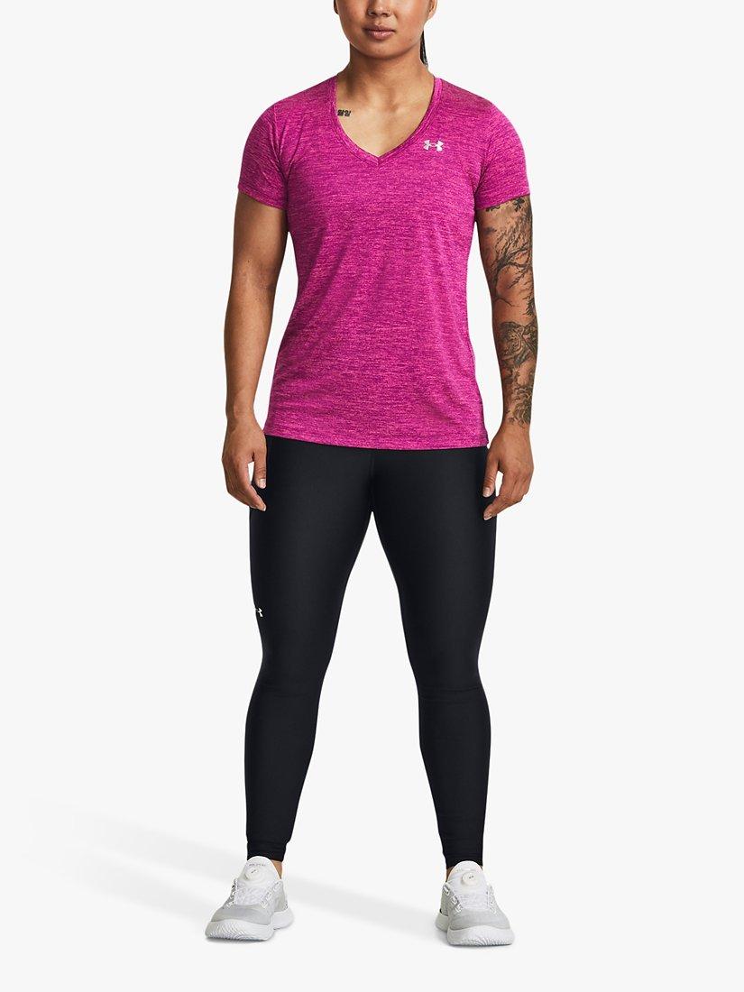 Under Armour Twist Tech Short Sleeve V-Neck Training Top, Magenta/Pink/Silver