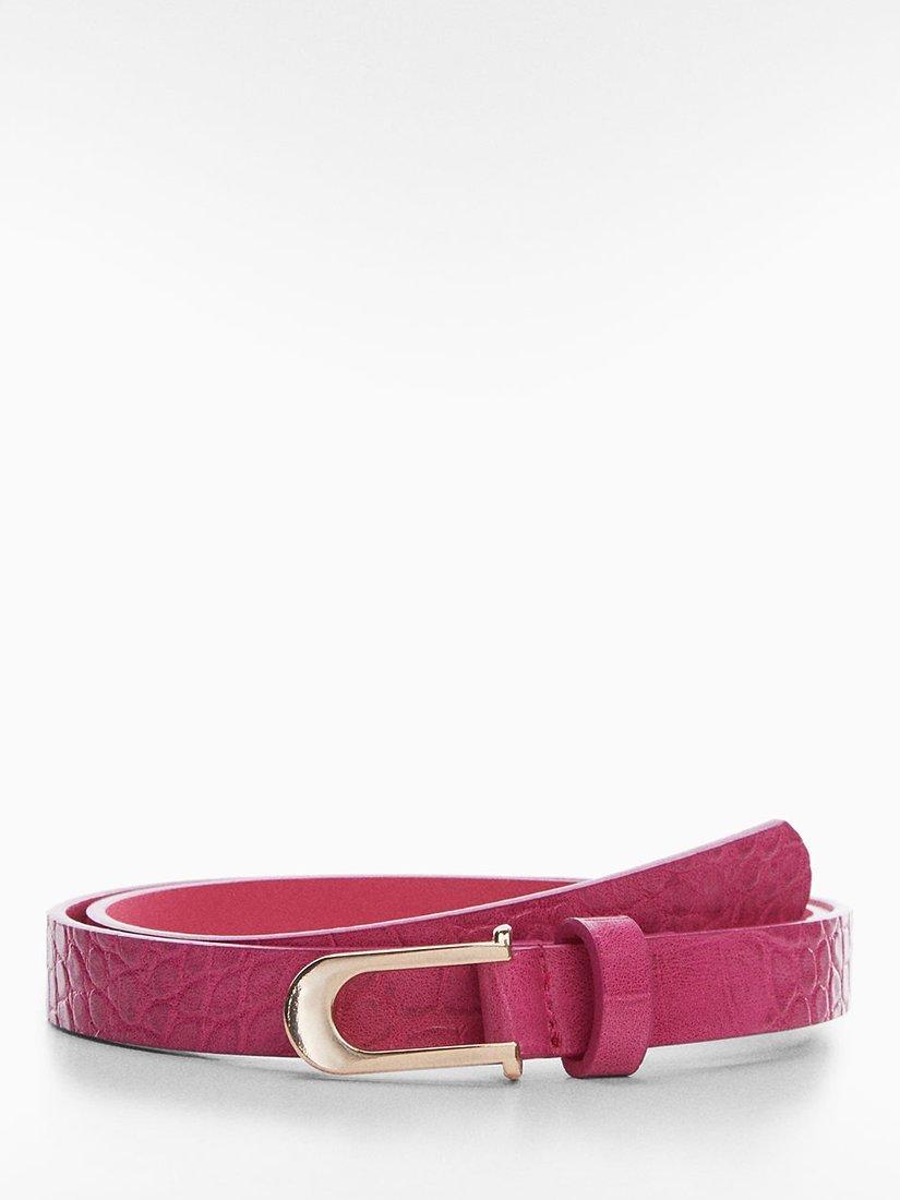 Mango Amelia Faux Leather Skinny Belt, Bright Pink