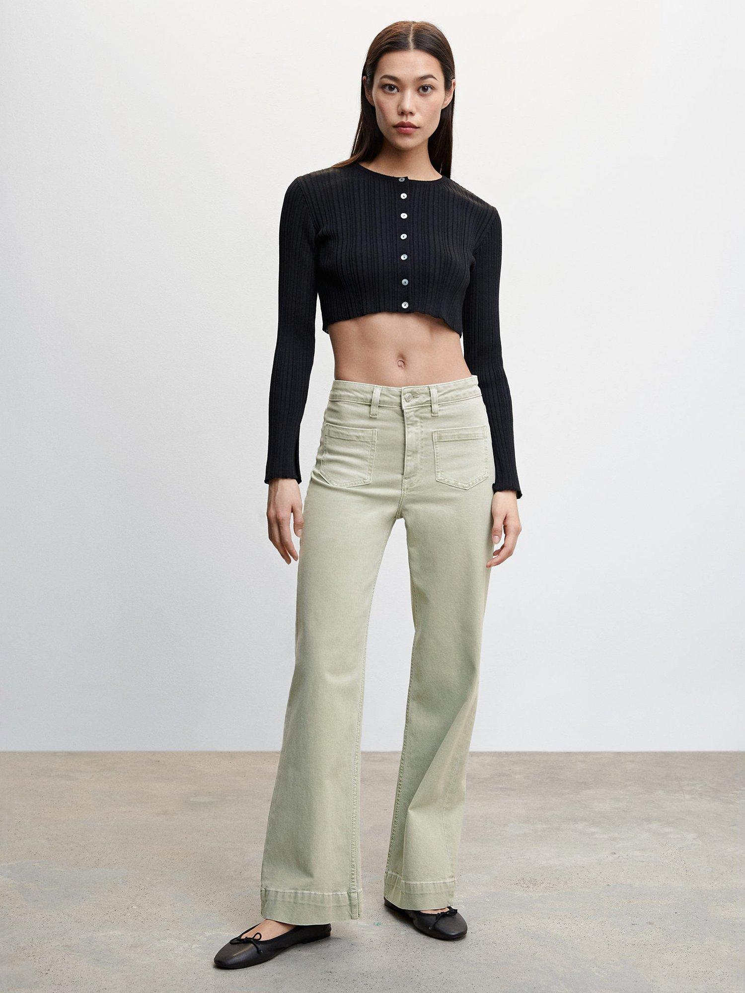 Mango Clea Wide Leg Jeans, Bright Green
