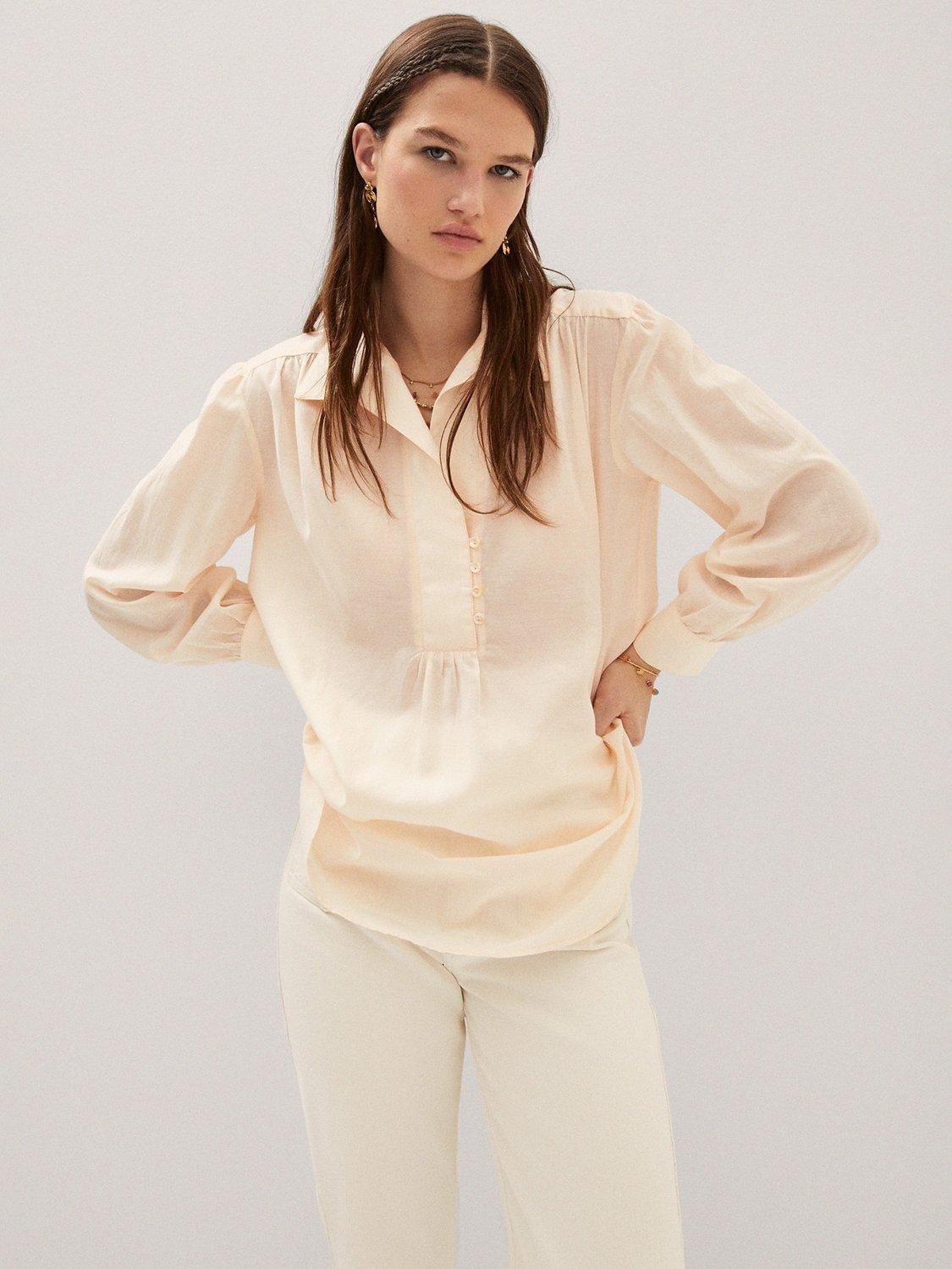 Mango Aoza Cotton Blend Blouse, Pastel Pink