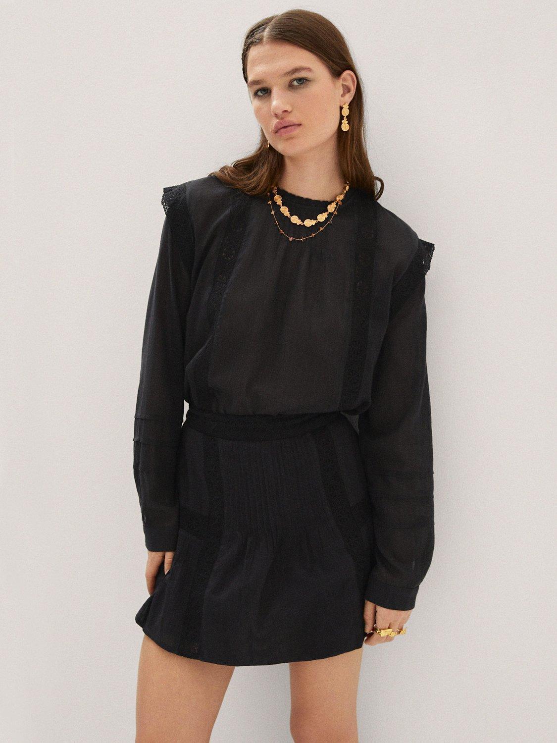 Mango Ruffled Cotton Skirt, Black