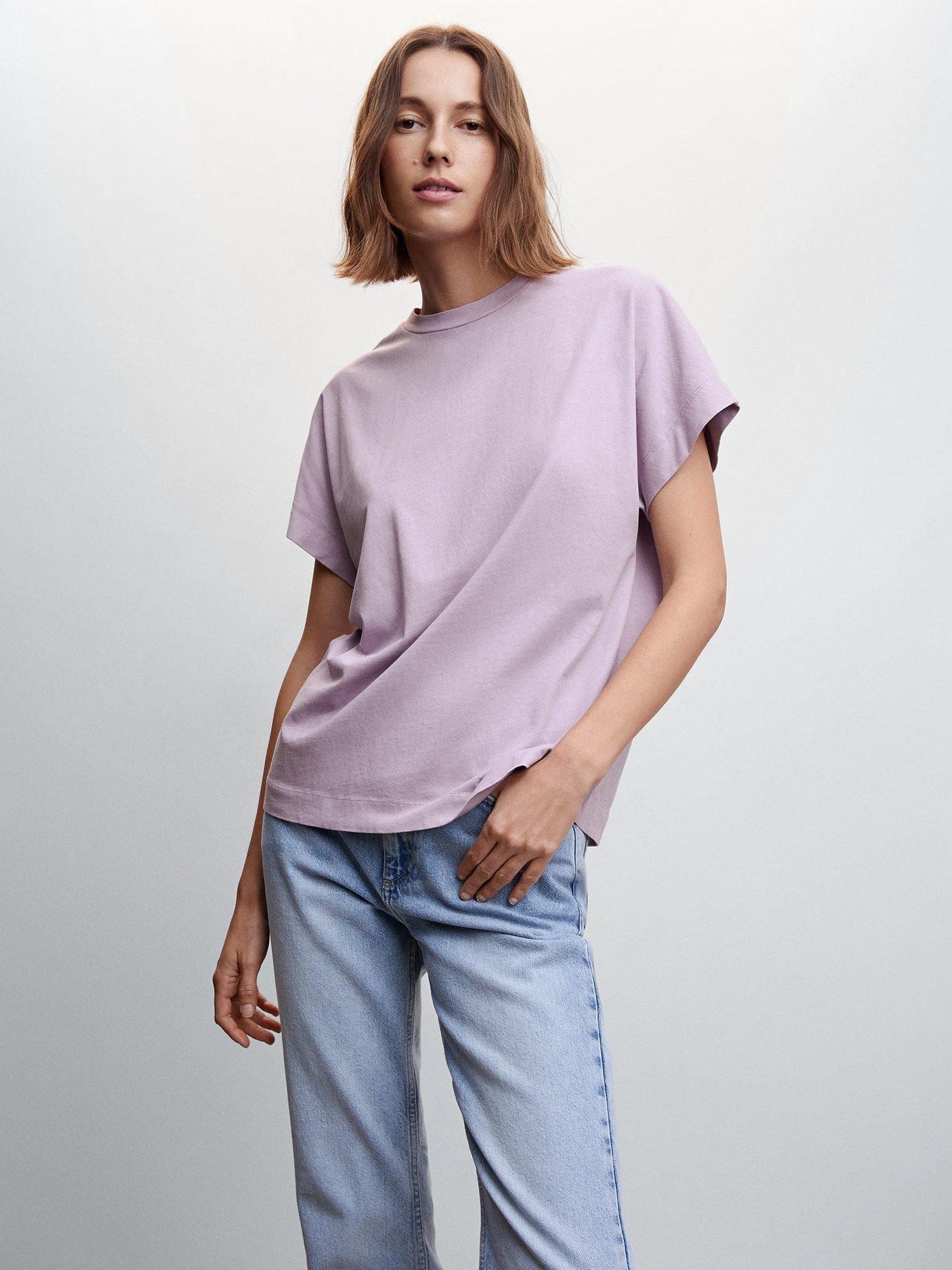 Mango Cotton Washed T-Shirt, Pastel Purple