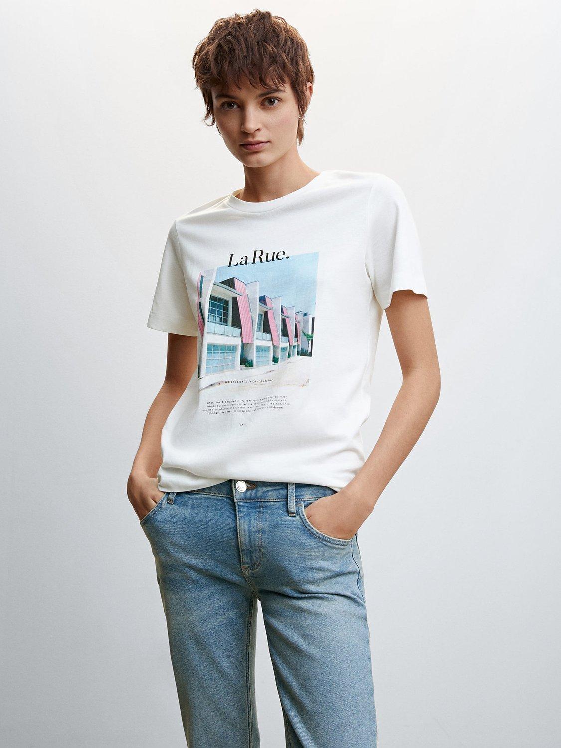 Mango Graphic Print Cotton T-Shirt, White