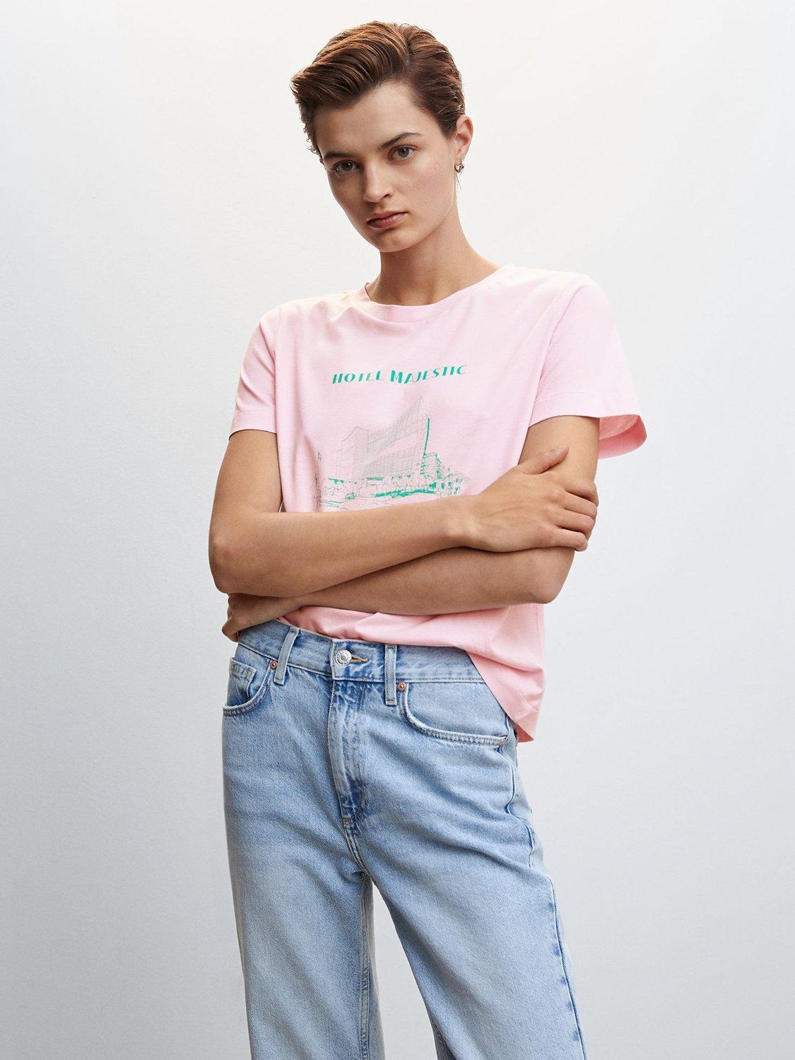 Mango Graphic Print Cotton T-Shirt, Pink