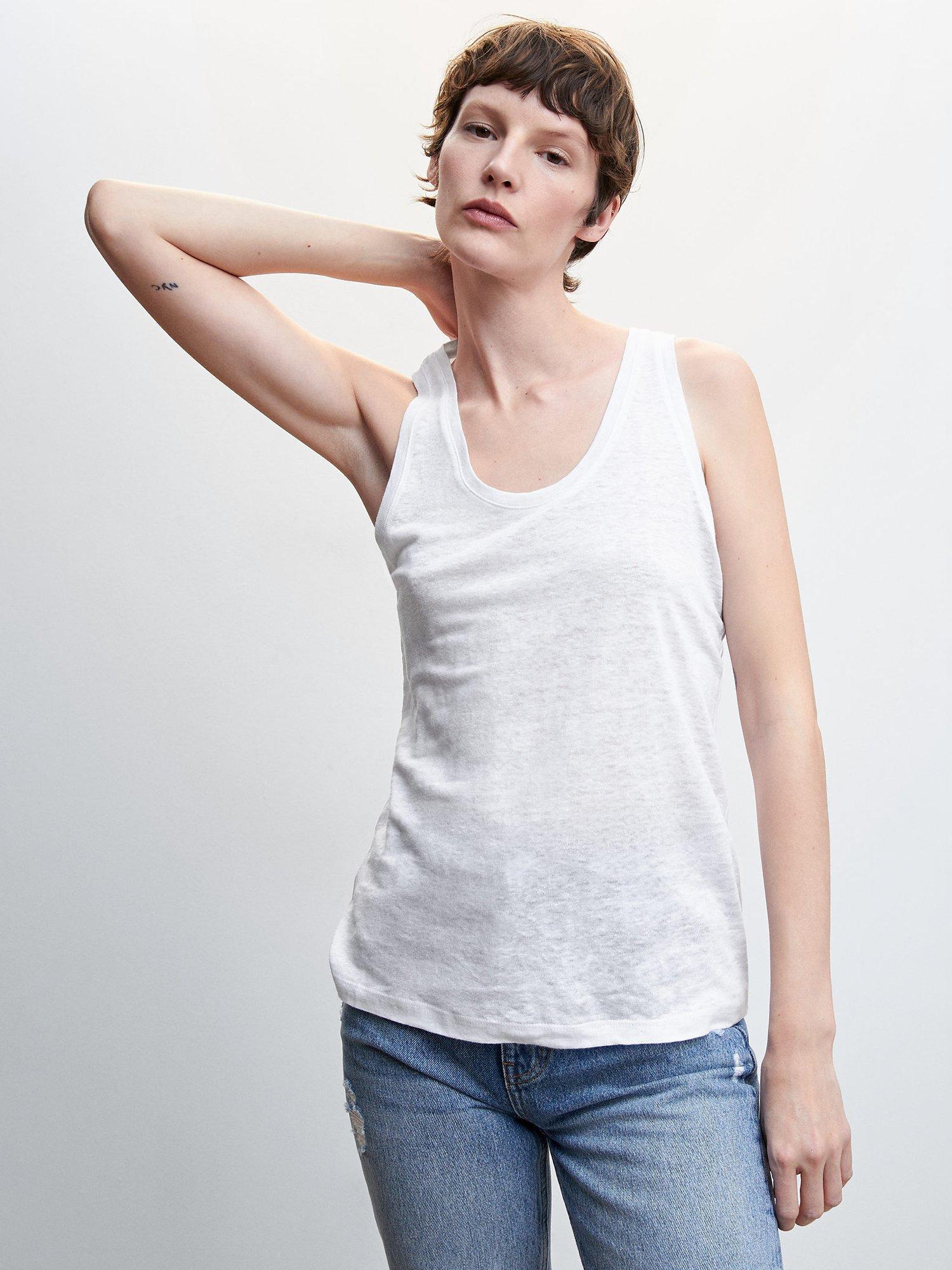 Mango Strap Linen Top, White