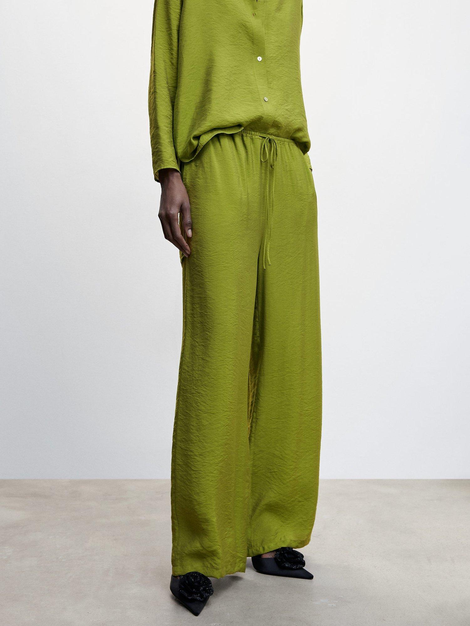 Mango Till-A Satin Palazzo Trouser, Green