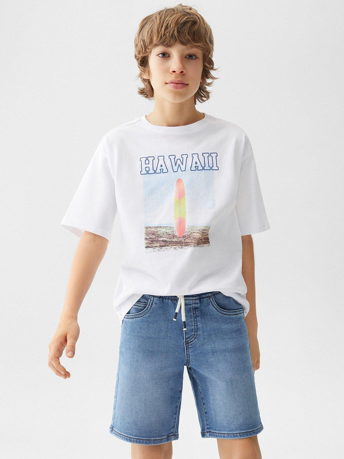 Mango Kids' Comfy-Fit Denim Bermuda Shorts, Open Blue