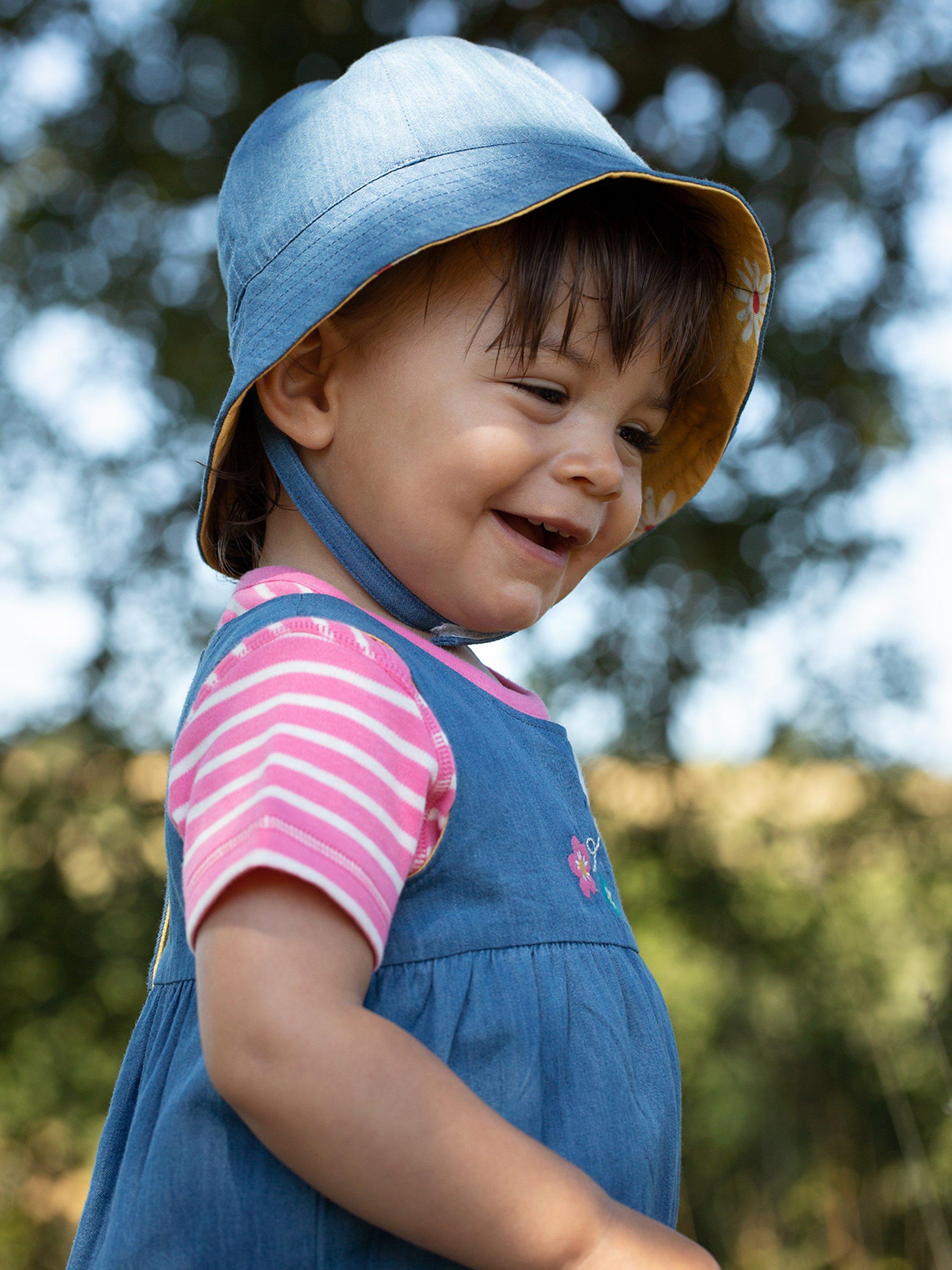 Frugi Kids' Organic Cotton Reversible Hat, Chambray/Bumblebee
