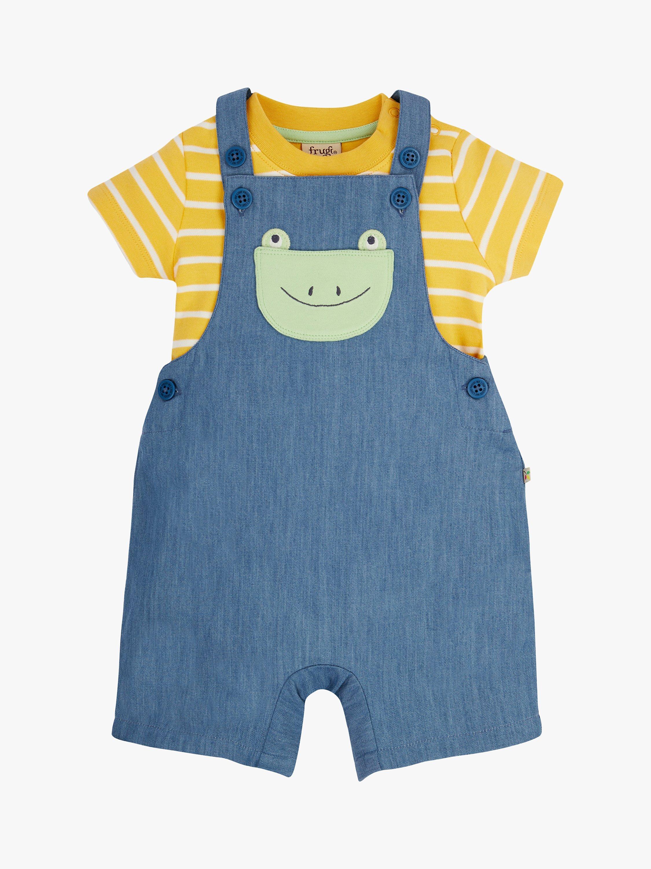 Frugi Baby Organic Cotton Dungaree Outfit, Chambray