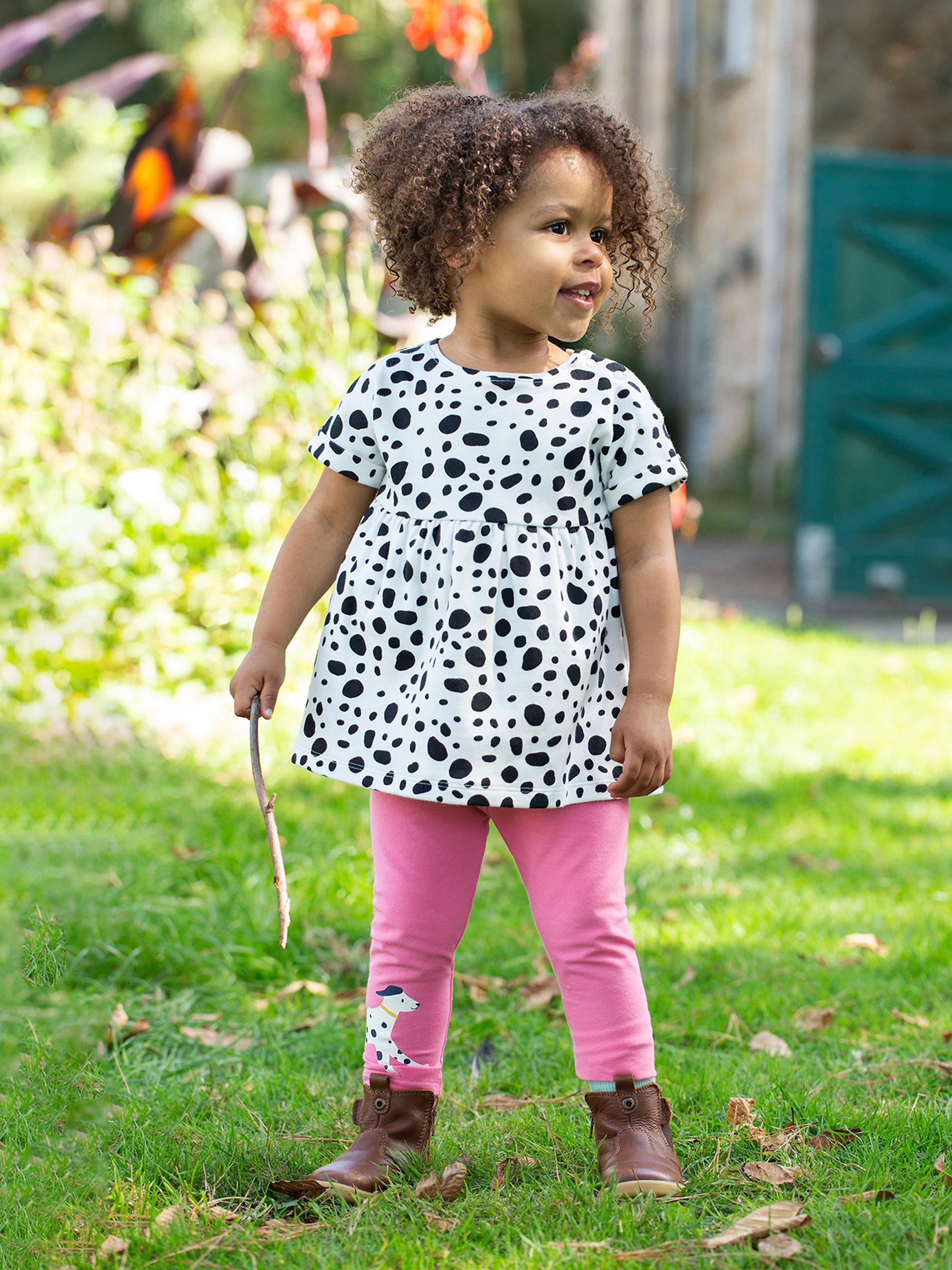 Frugi Baby Laonni Organic Cotton Dalmation Outfit, Black/White/Mid Pink