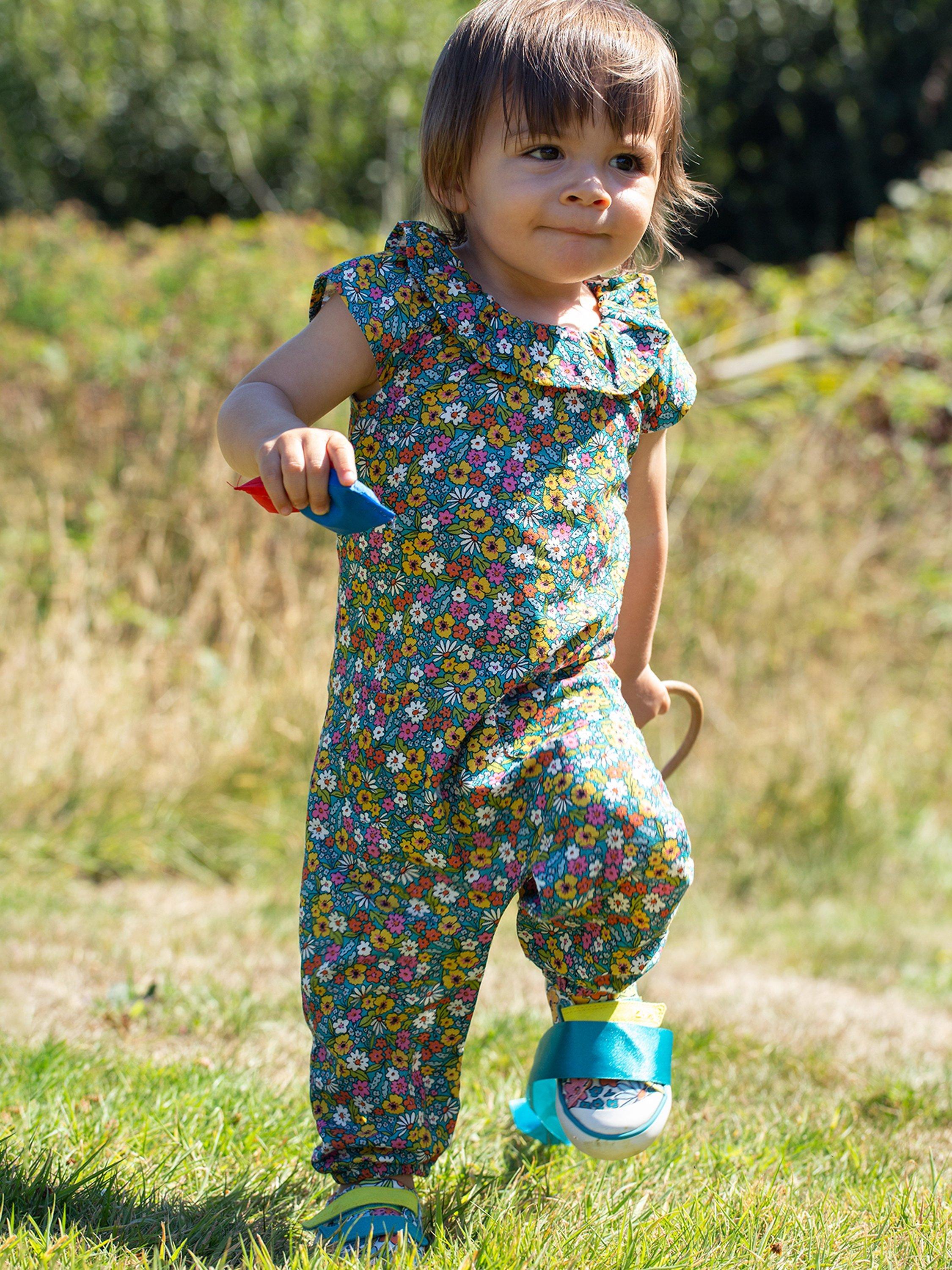 Frugi Kids' Spring Skater Jumpsuit, Camper Wild Floral