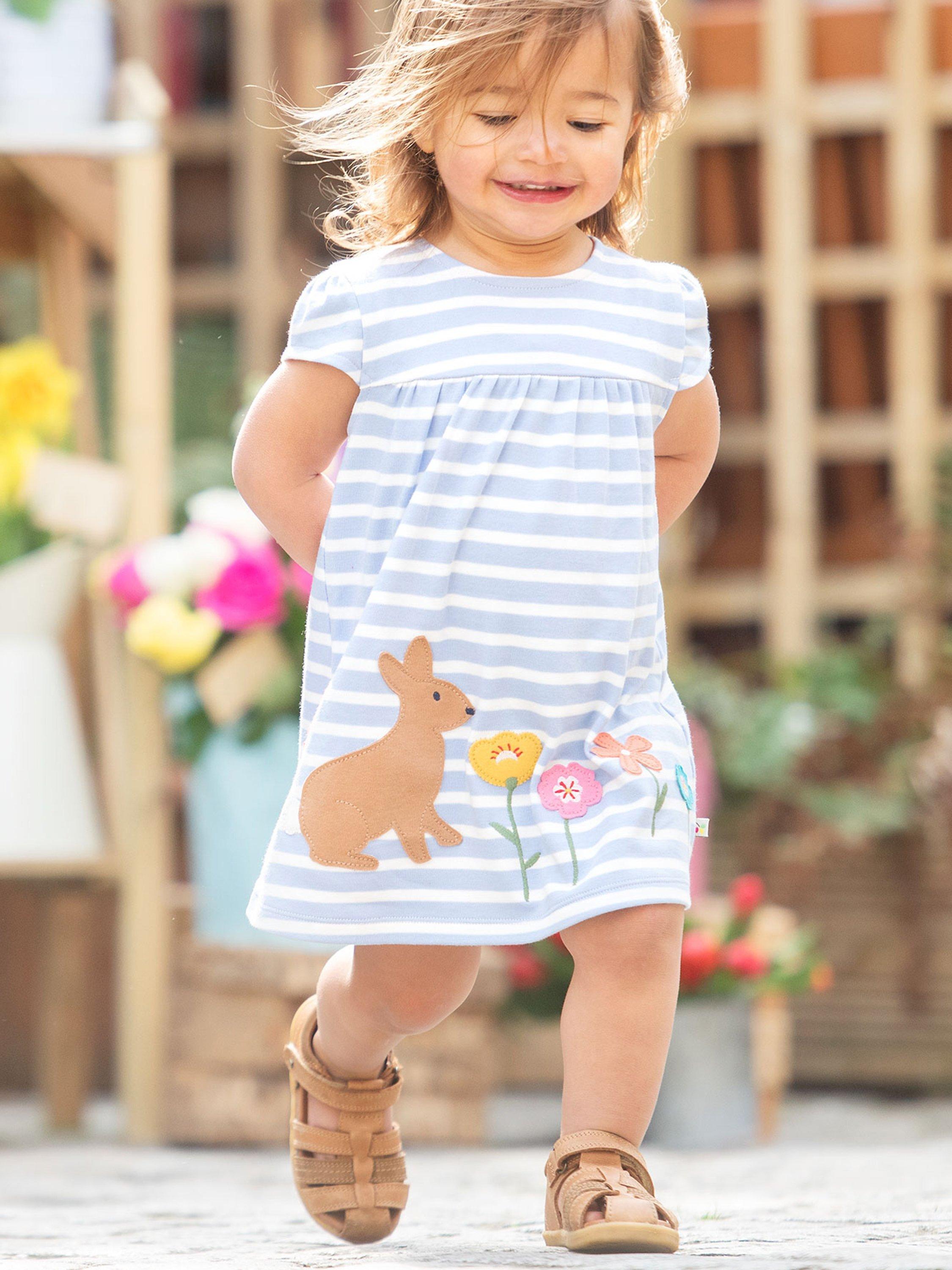 Frugi Kids' Little Layla Breton Stripe Rabbit Dress, Lavender