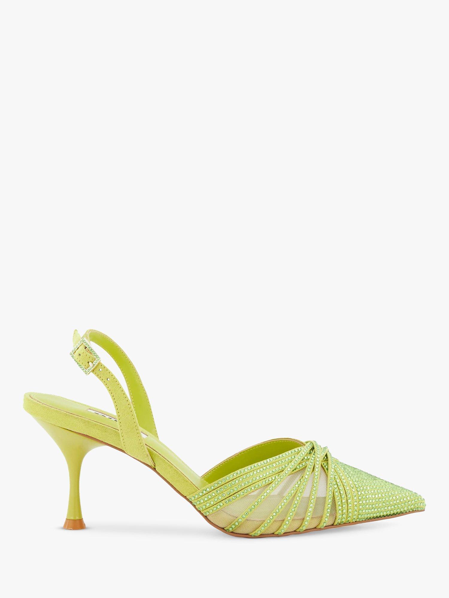 Dune Cloudia Diamante Mesh Slingback Court Shoes, Lime, 3
