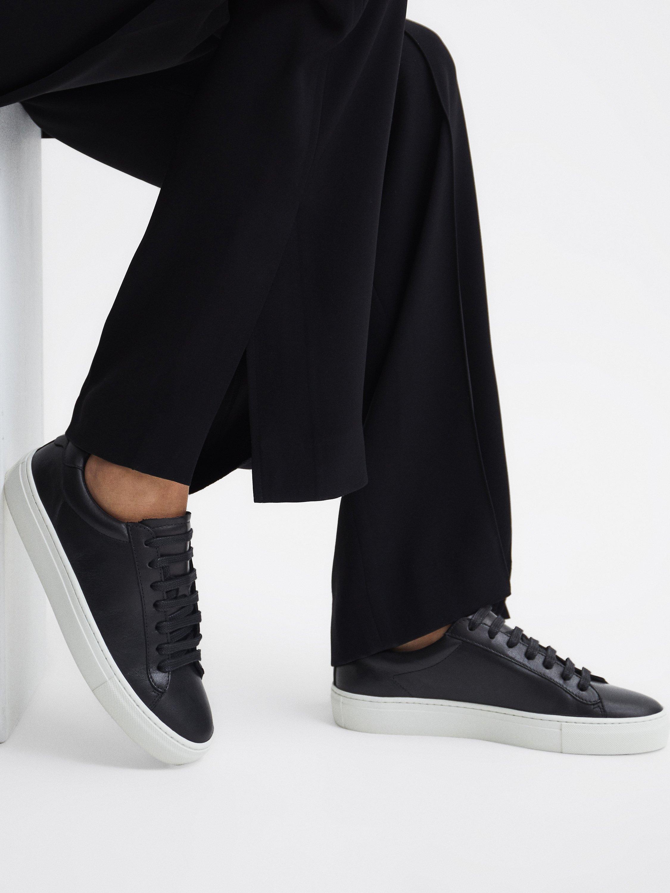 Reiss Finley Low Top Leather Trainers, Black