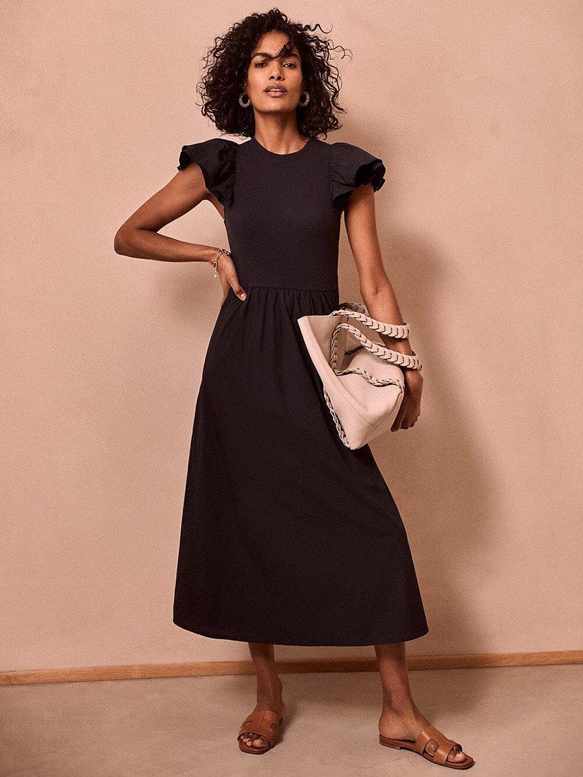 Mint Velvet Ruffled Midi Dress, Black