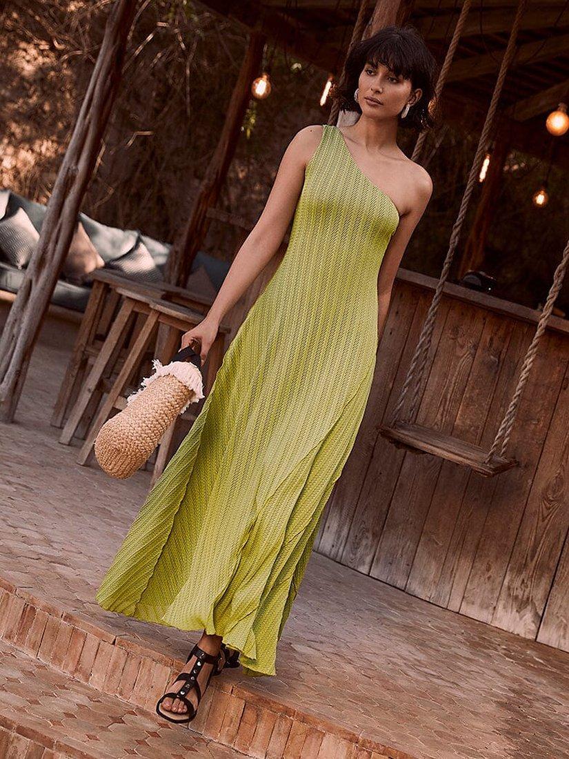 Mint Velvet One Shoulder Maxi Dress, Chartreuse