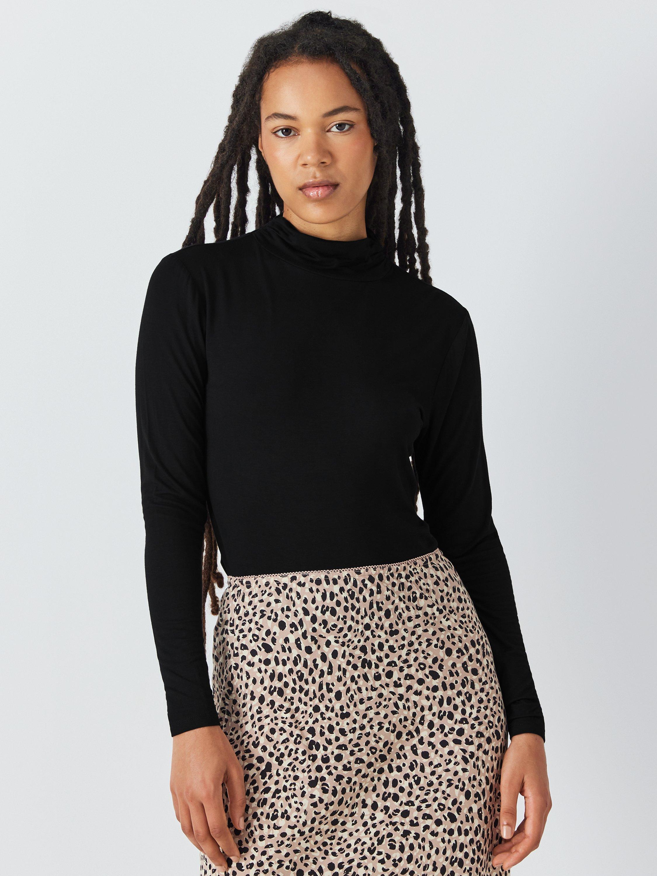 John Lewis ANYDAY Jersey Roll Neck Top, Black, XL