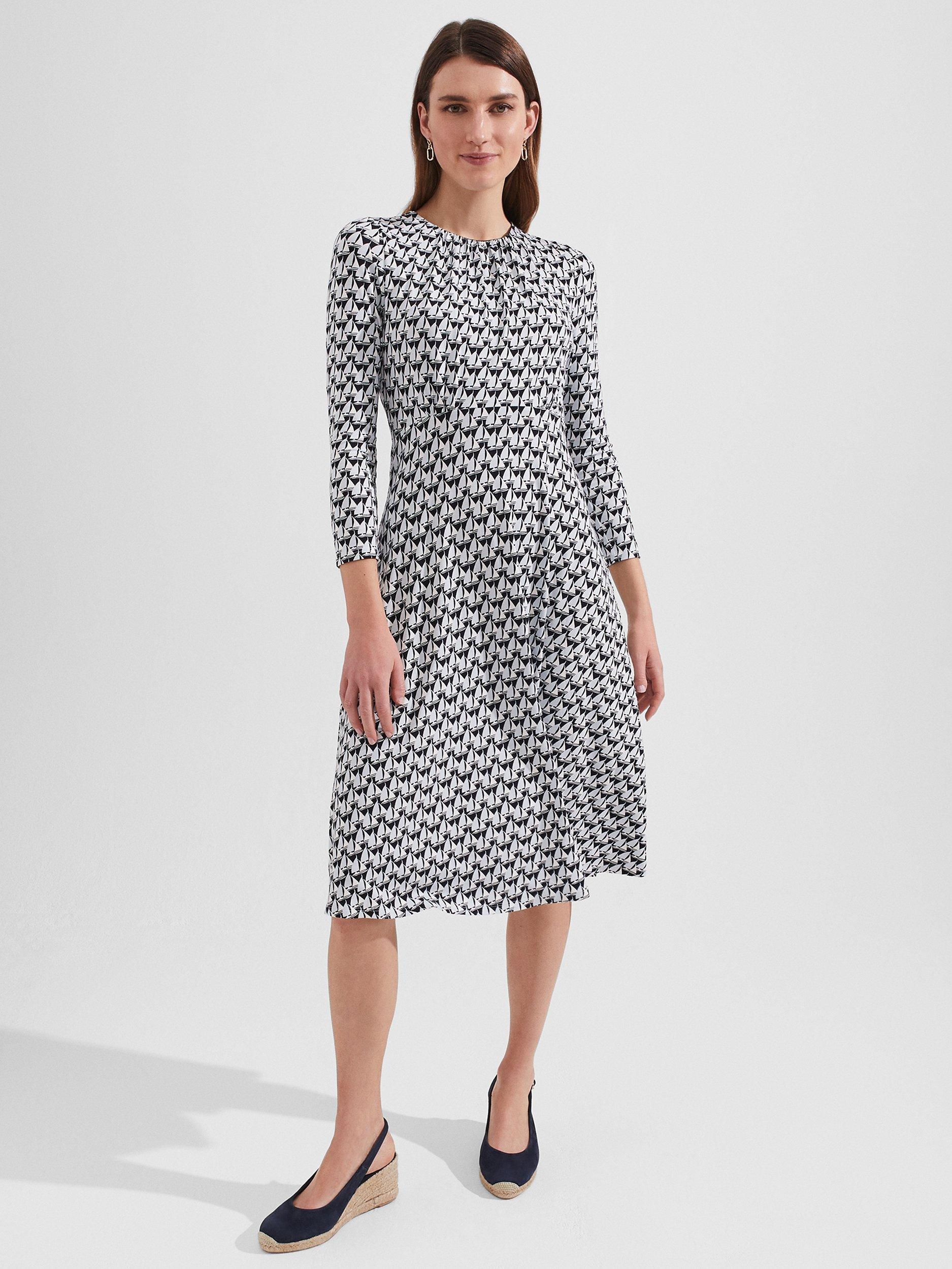 Hobbs Sian Boat Print Jersey Dress, Navy Multi