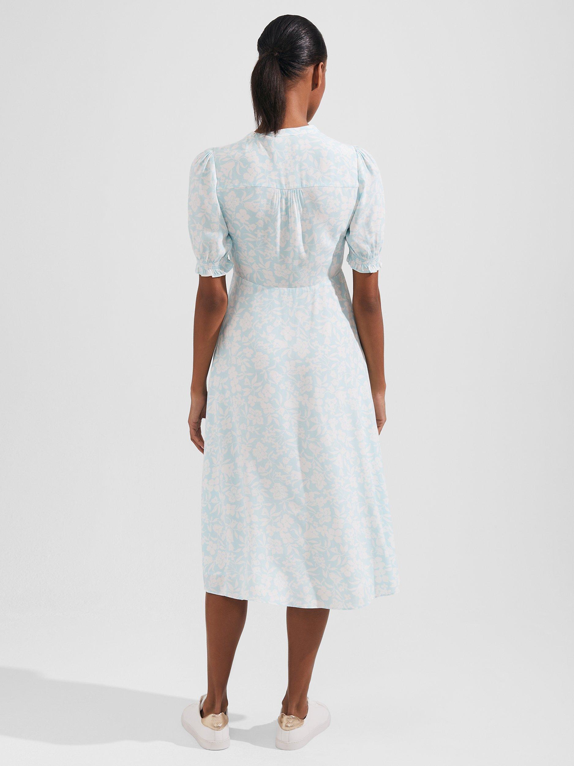 Product image 2 of 5, which shows Hobbs Helen Dress, Blue Ivory, 10