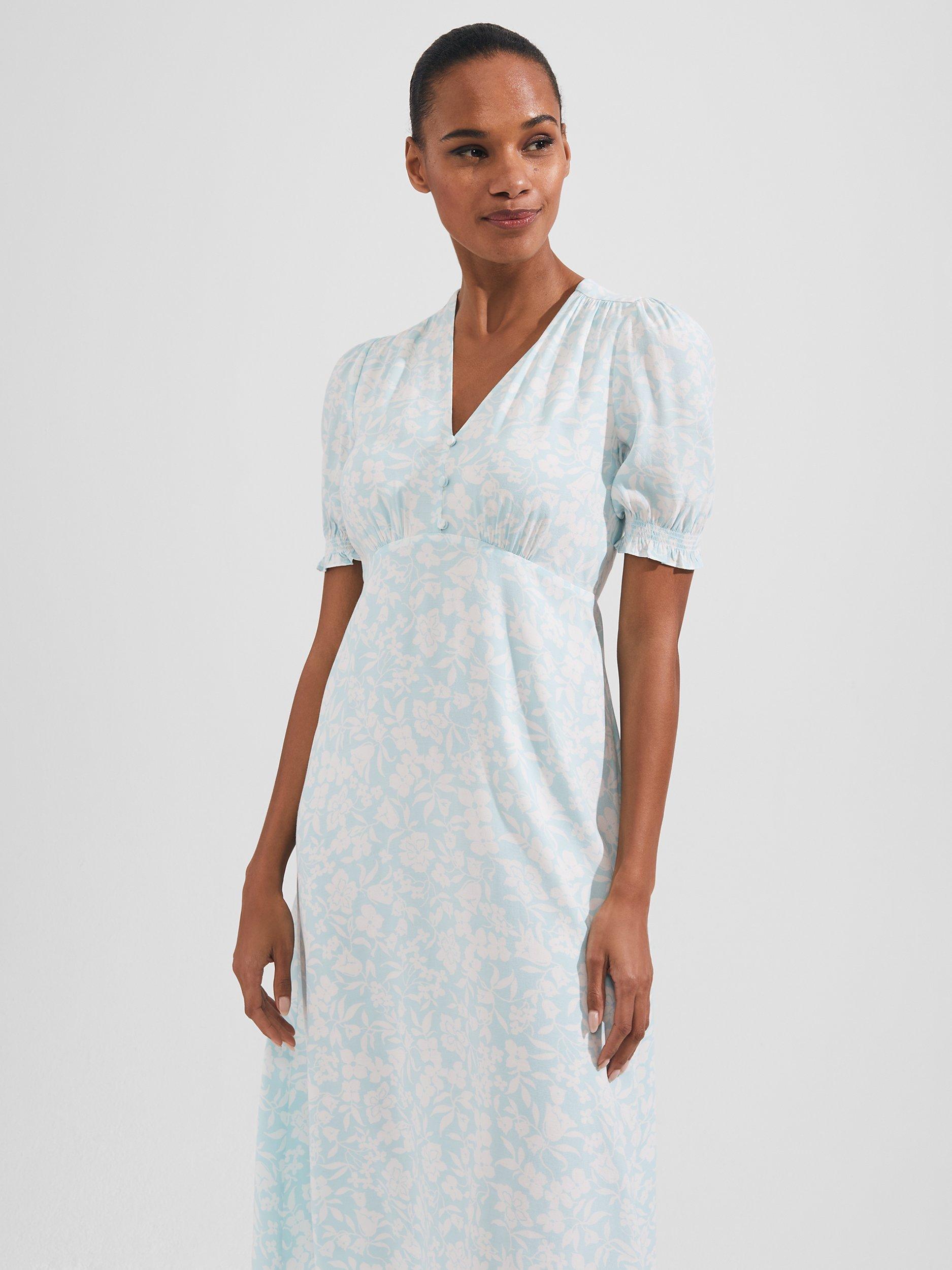 Product image 3 of 5, which shows Hobbs Helen Dress, Blue Ivory, 10