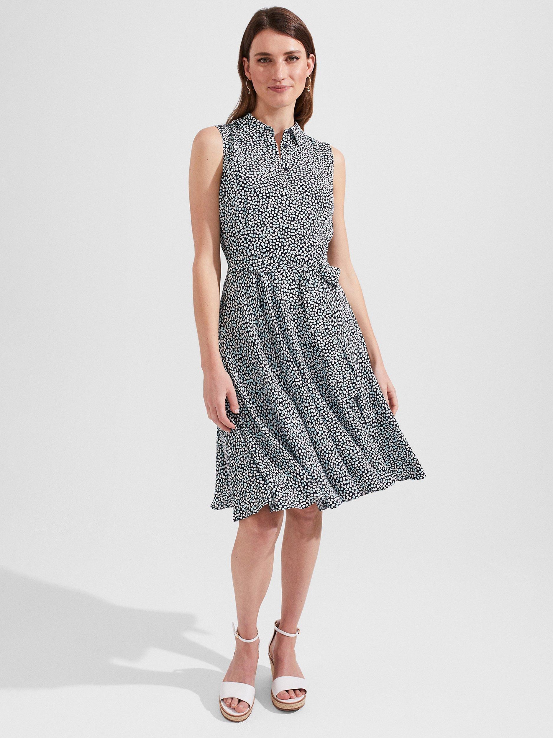 Hobbs Petite Belinda Spot Dress, Navy/Multi