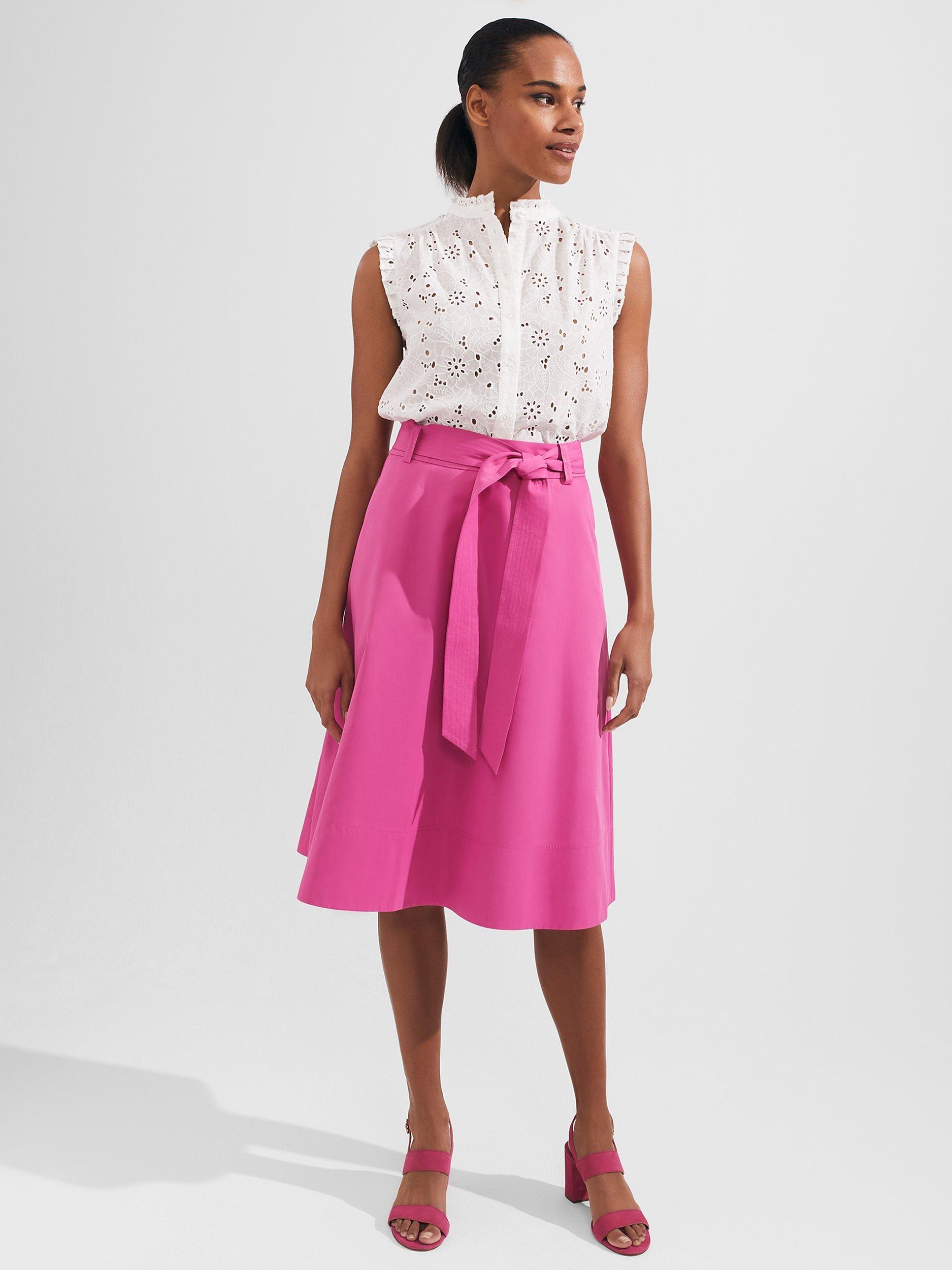 Hobbs Jeanette Belted Skirt, Deep Fuchsia