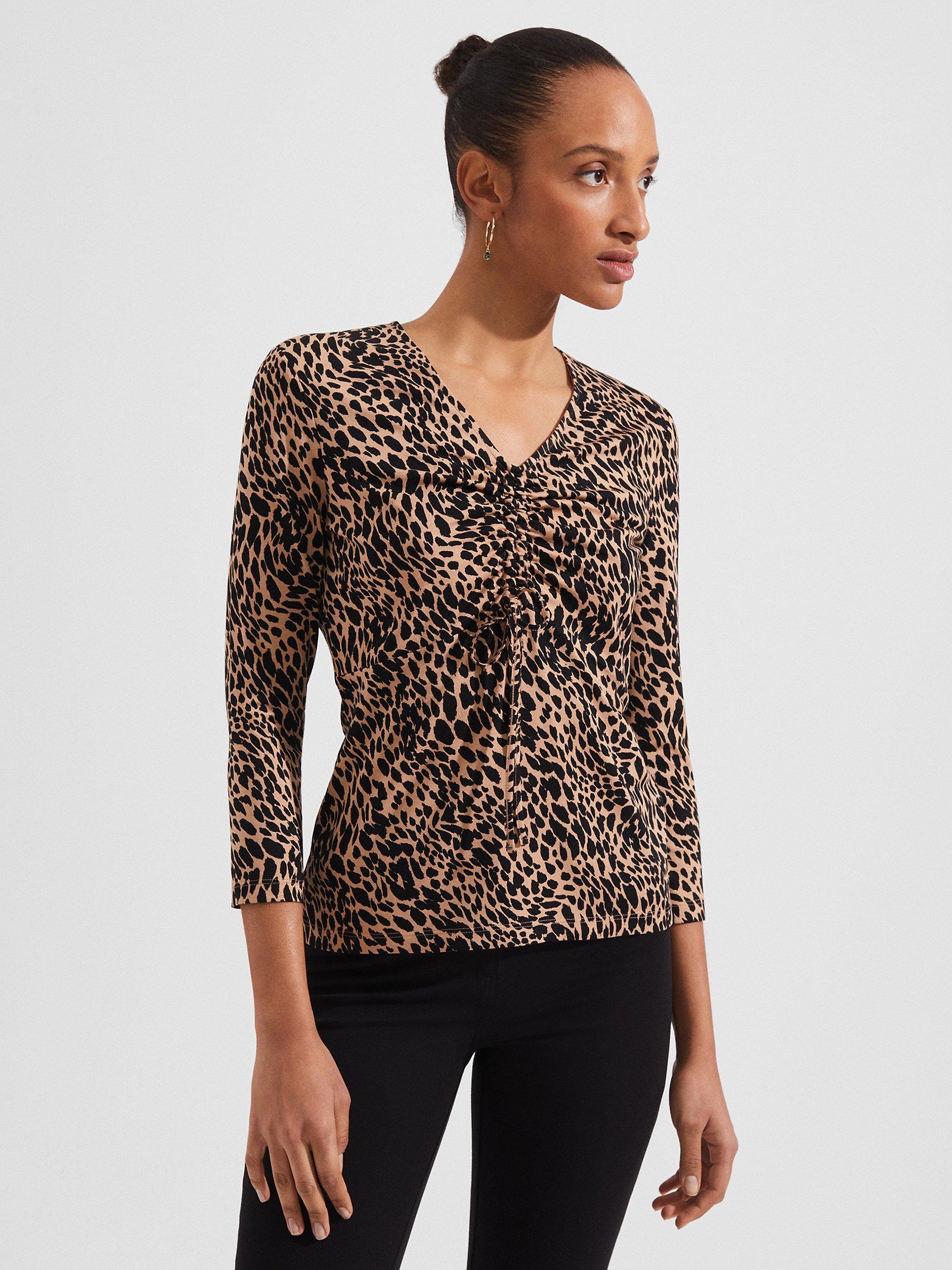 Hobbs Simmy Animal Print Top, Camel/Black