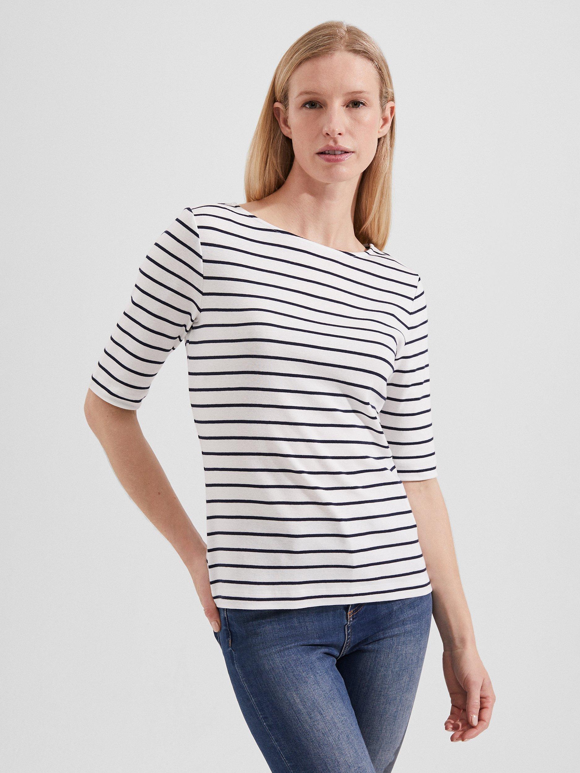 Hobbs Katie Button Back Top, Ivory/Navy
