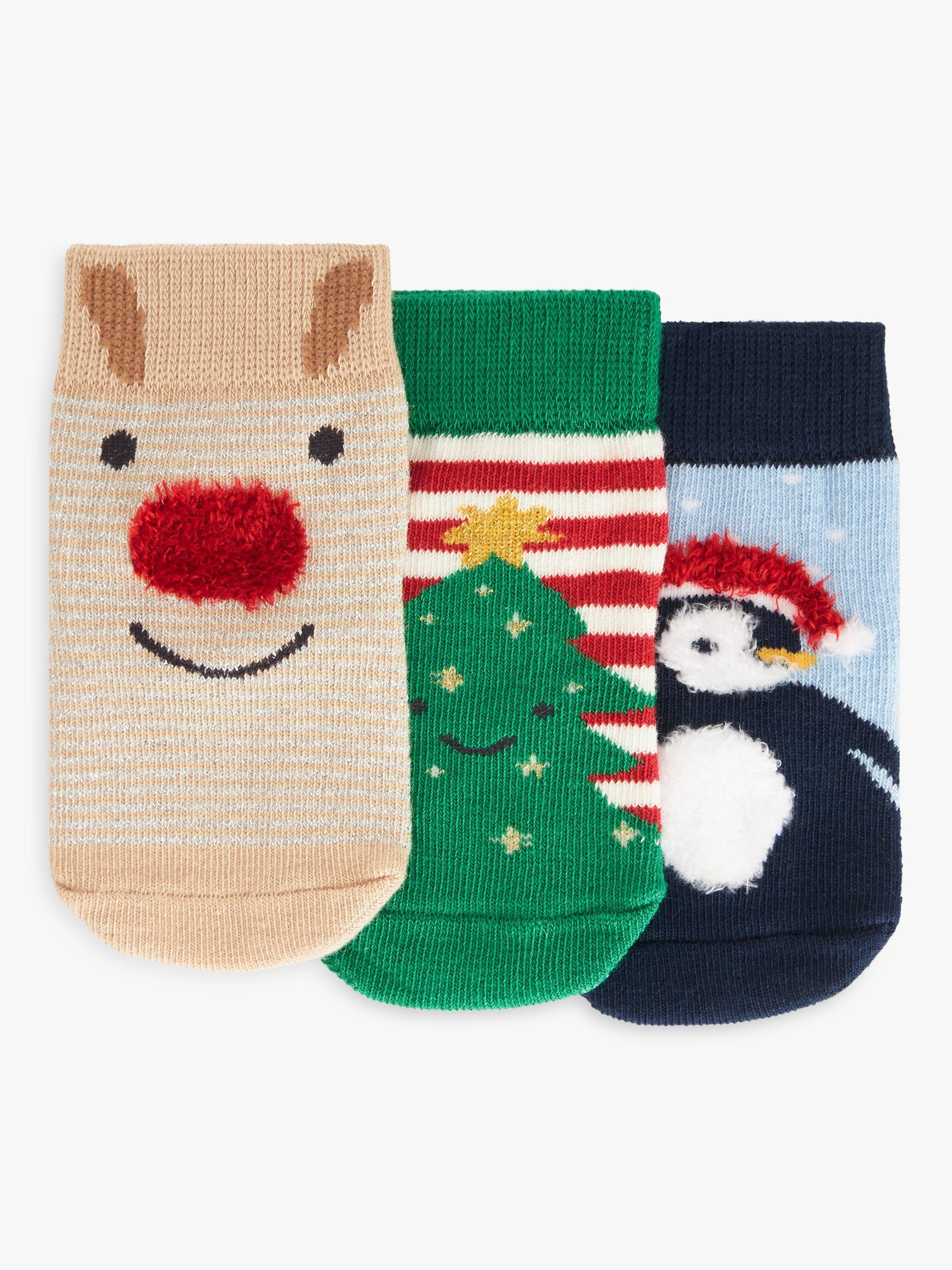 John Lewis Baby Novelty Christmas Socks, Pack of 3, Multi