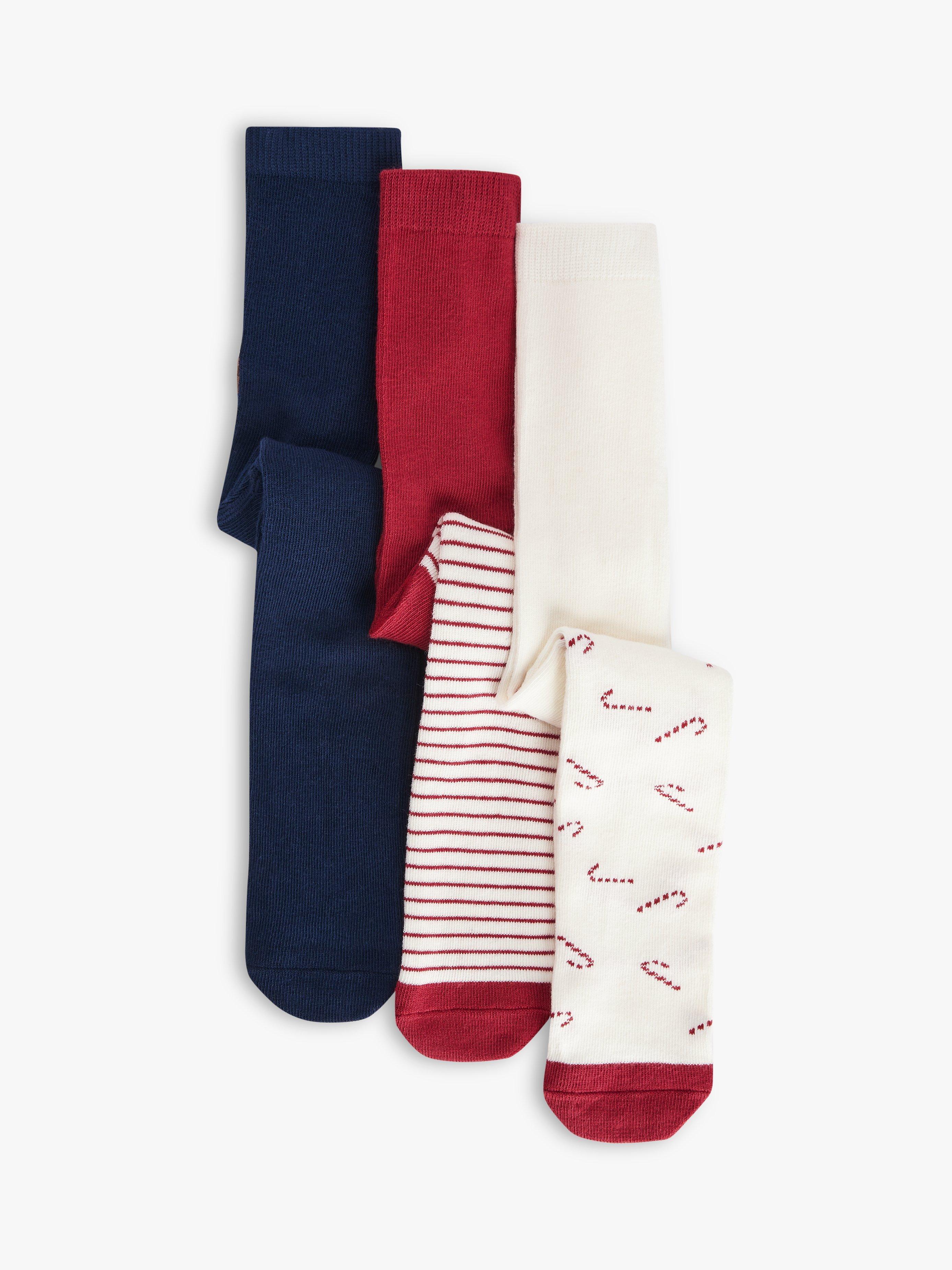 John Lewis Baby Organic Cotton Rich Christmas Tights, Pack of 3, Multi