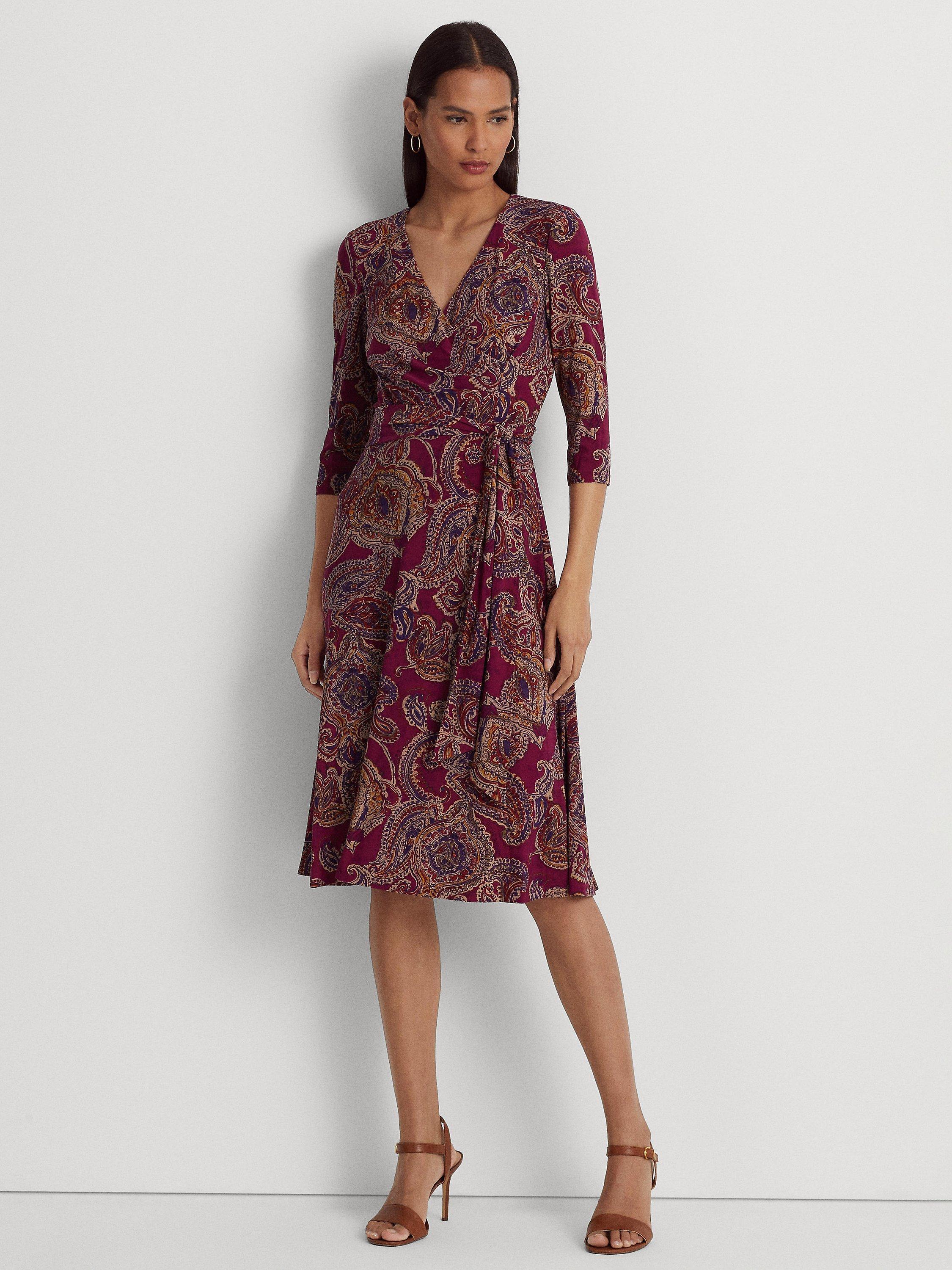 Lauren Ralph Lauren Carlyna Paisley Print Jersey Wrap Dress, Burgundy/Multi