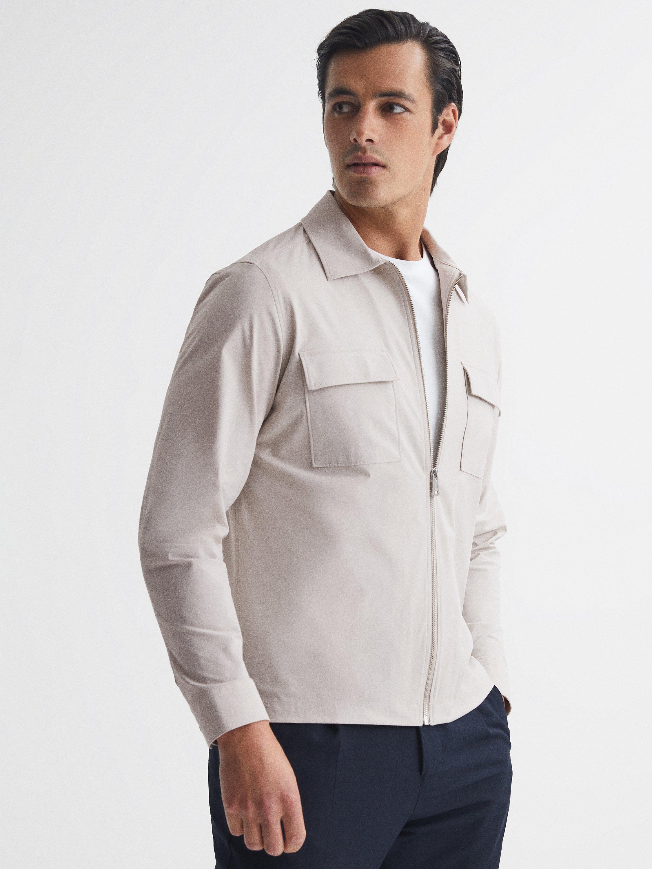 Reiss Pump Long Sleeve Technical Patch Jacket, Stone