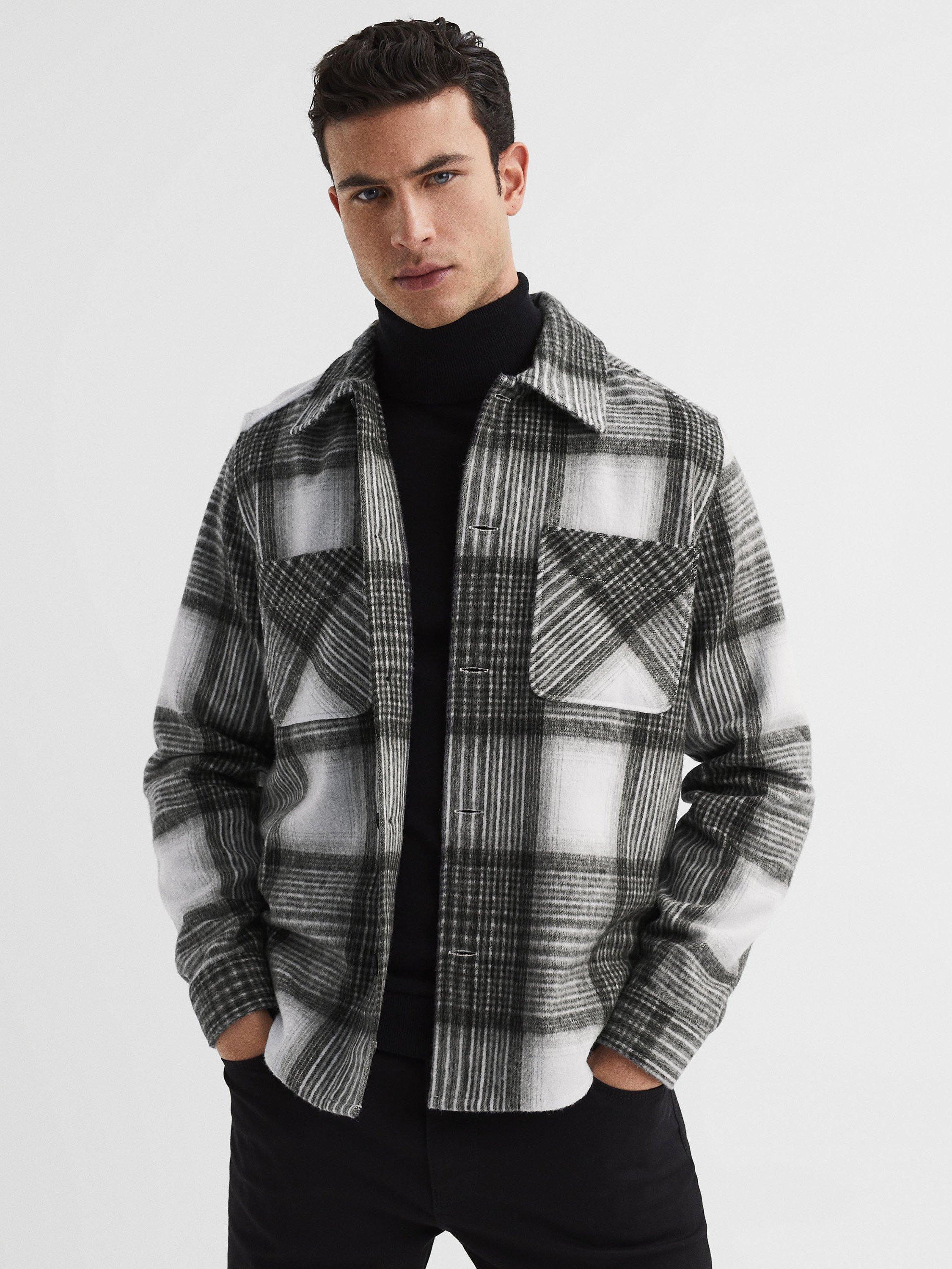 Reiss Ohio Brushed Check Shirt, Grey