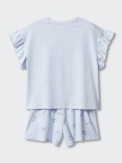 Mango Kids' Valerie Snoopy Frill Shorts Pyjamas, Pastel Blue - view 2, Lt-pastel Blue