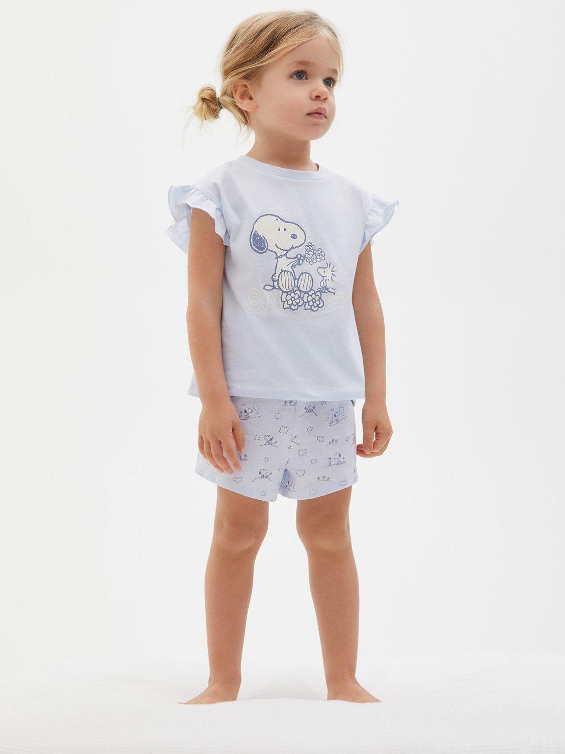 Mango Kids' Valerie Snoopy Shorts Pyjamas, Pastel Blue
