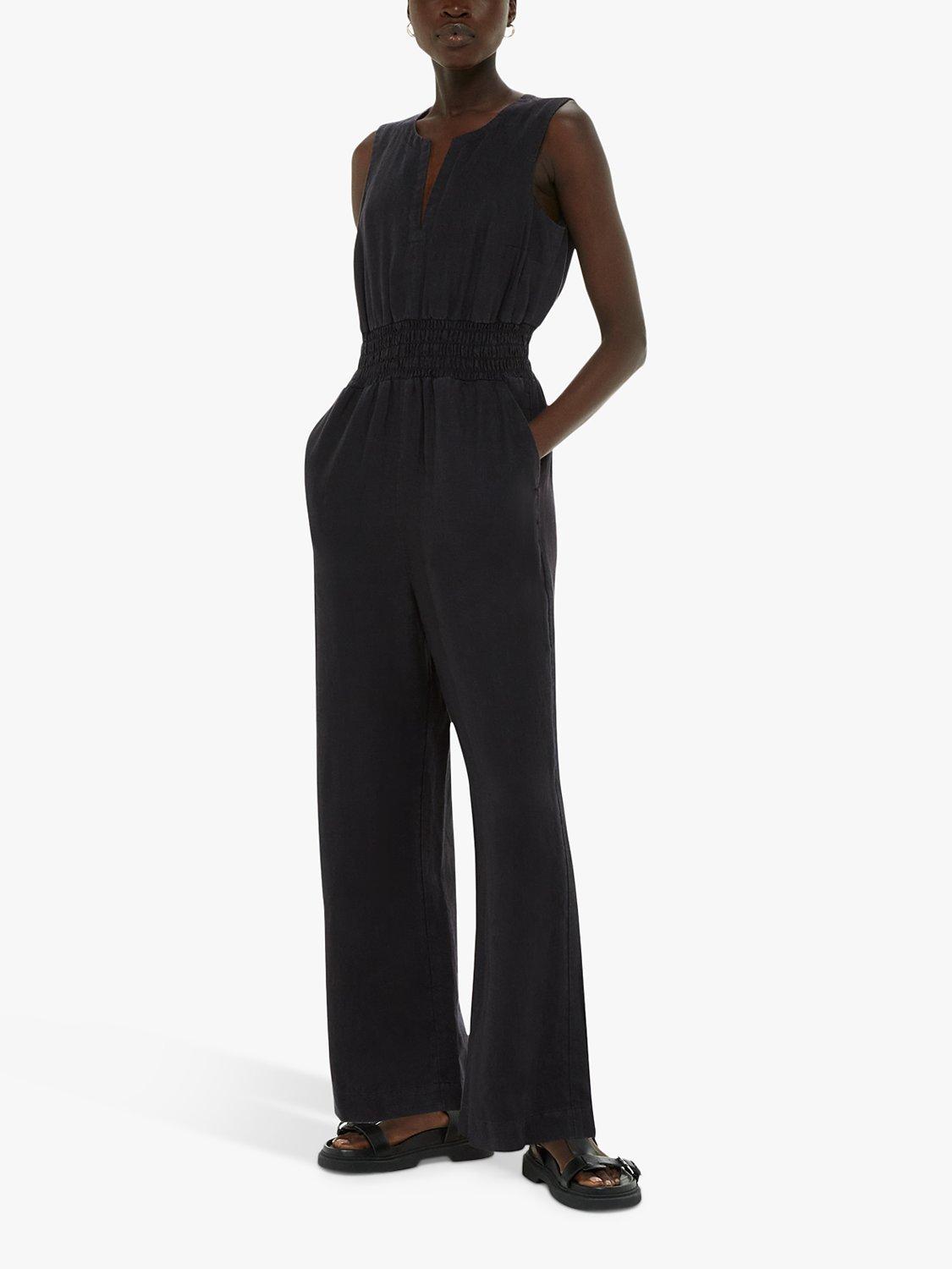 Whistles Petite Danny Linen Jumpsuit, Black