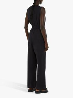 Whistles Petite Danny Linen Jumpsuit, Black - view 2, Black