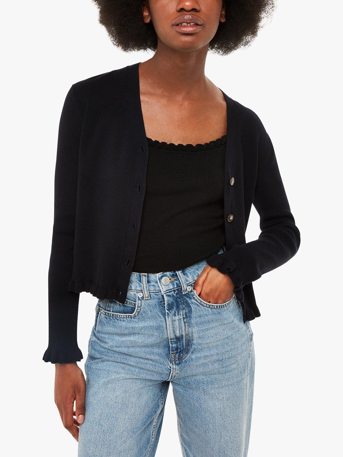 Whistles Frill Hem Cardigan, Black