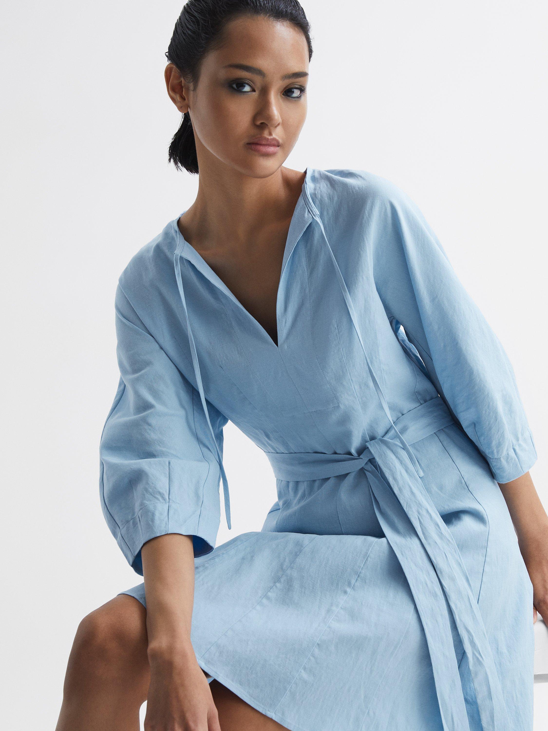 Reiss Freida Linen Blend Mini Dress, Blue