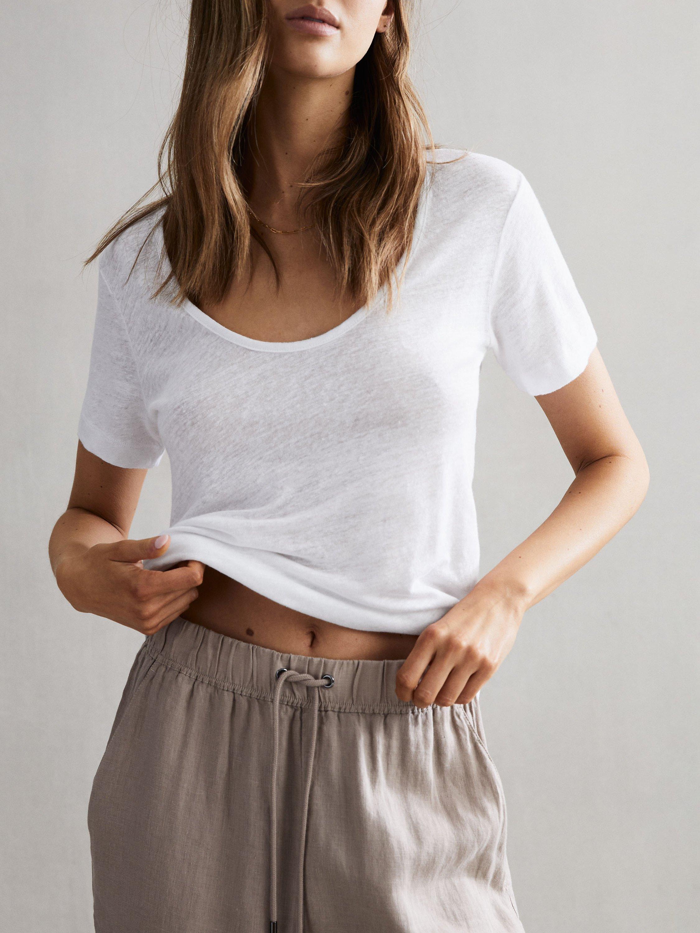 Reiss Frances Scoop Neck Linen T-Shirt