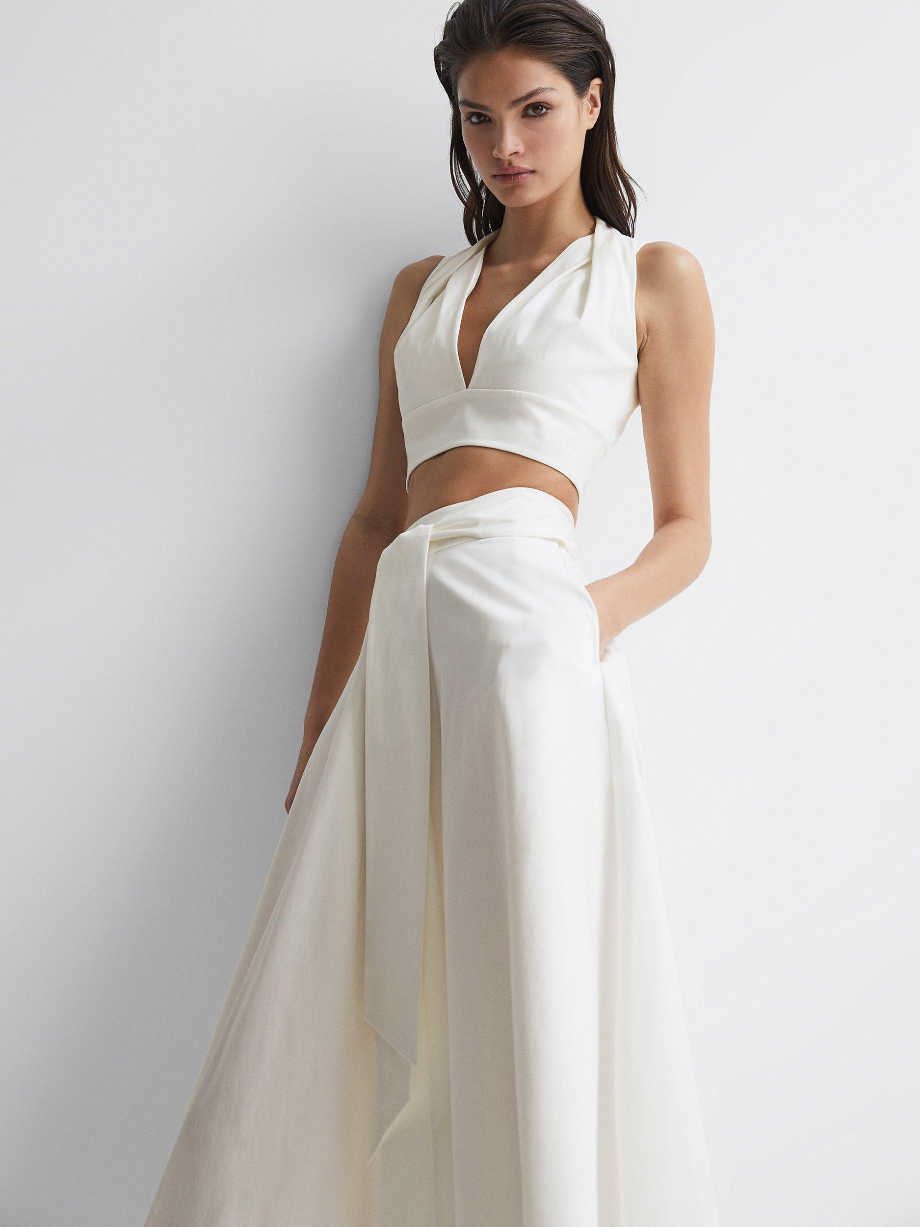 Reiss Rebecca Tie Back Crop Top, White