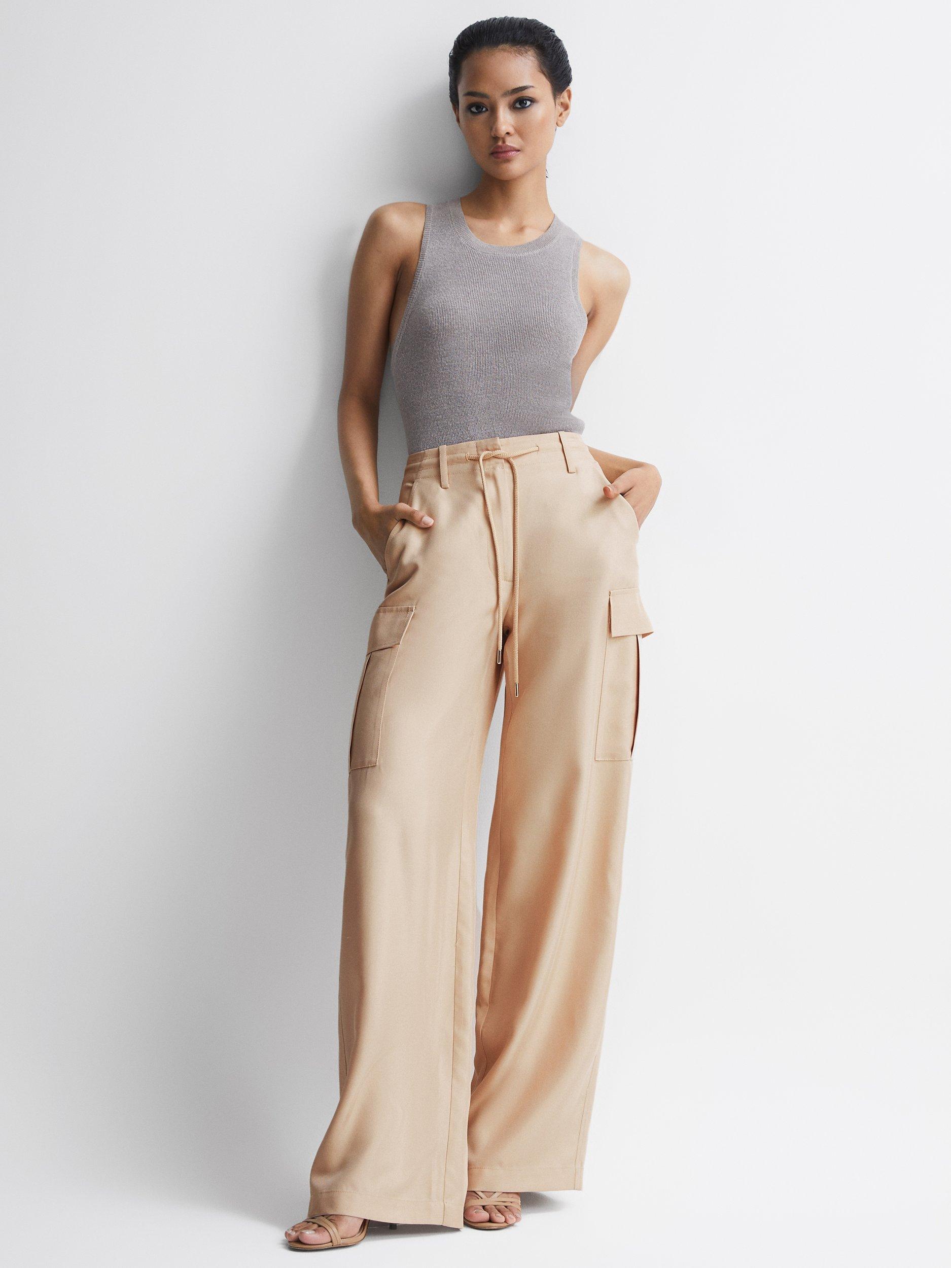 Reiss Sian Wide Leg Cargo Trousers, Stone