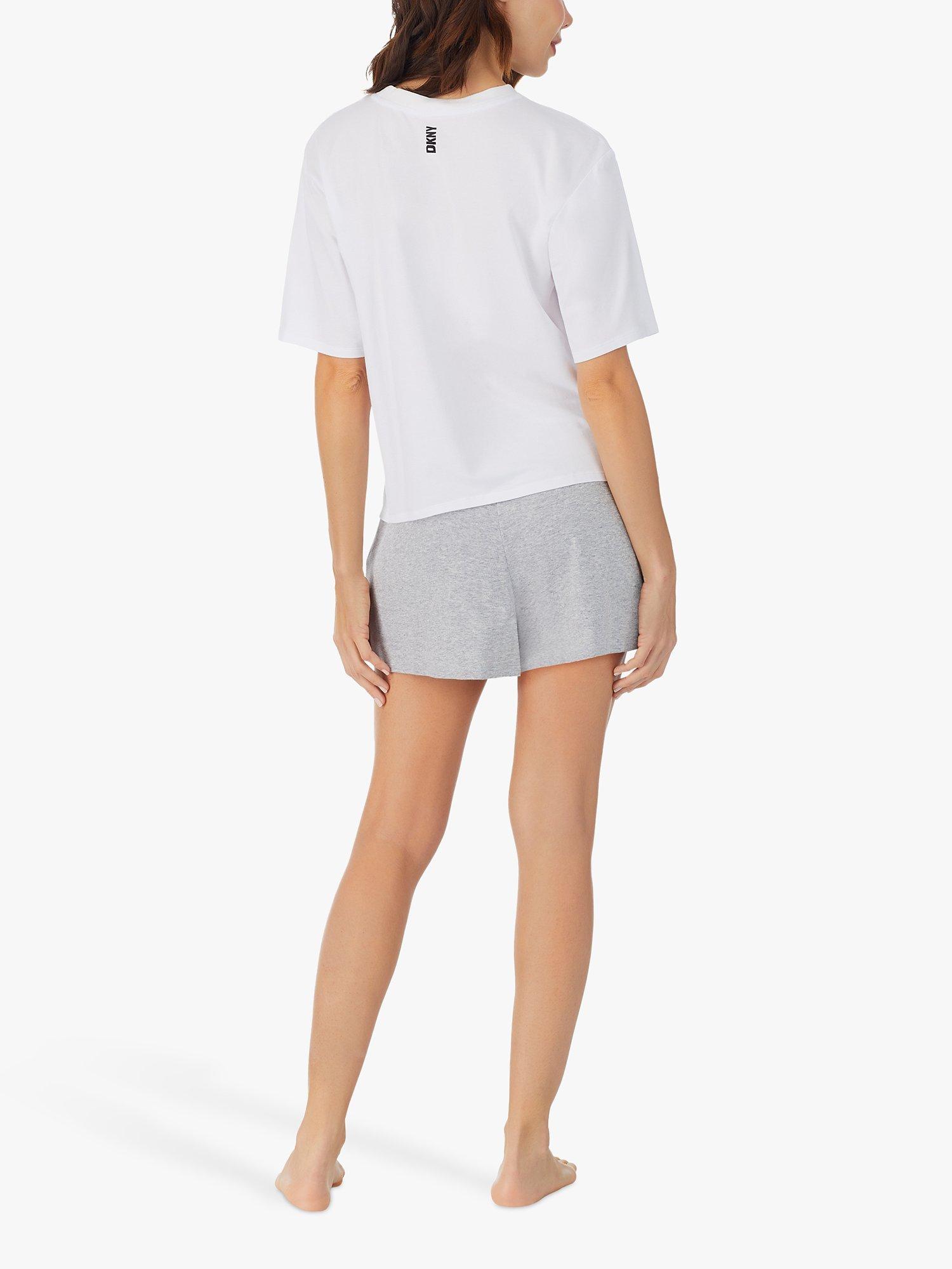 Product image 3 of 4, which shows DKNY Cotton Short Sleeve Elasticated Boxer Pyjama Set, Grey, S