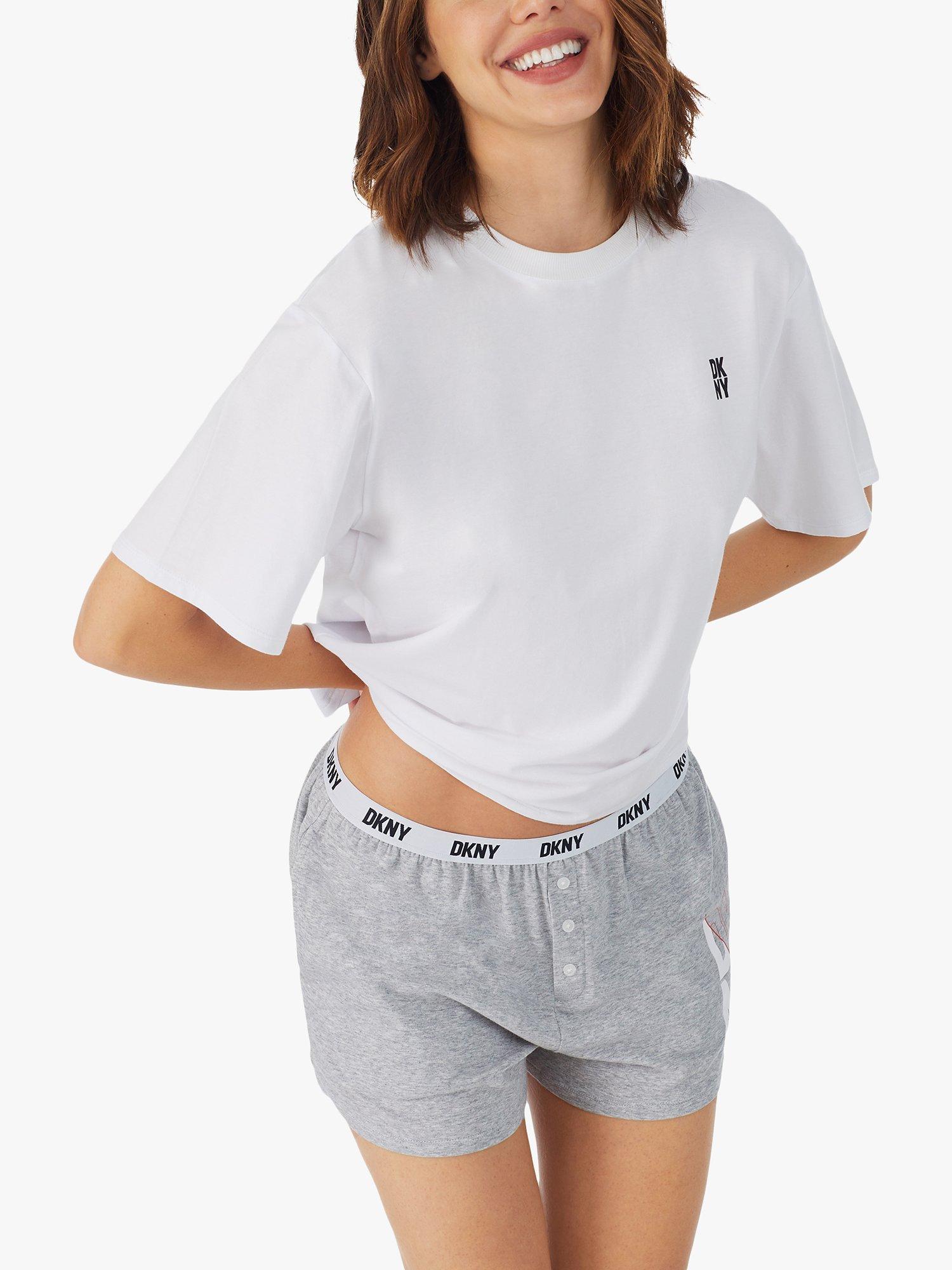 Product image 4 of 4, which shows DKNY Cotton Short Sleeve Elasticated Boxer Pyjama Set, Grey, S