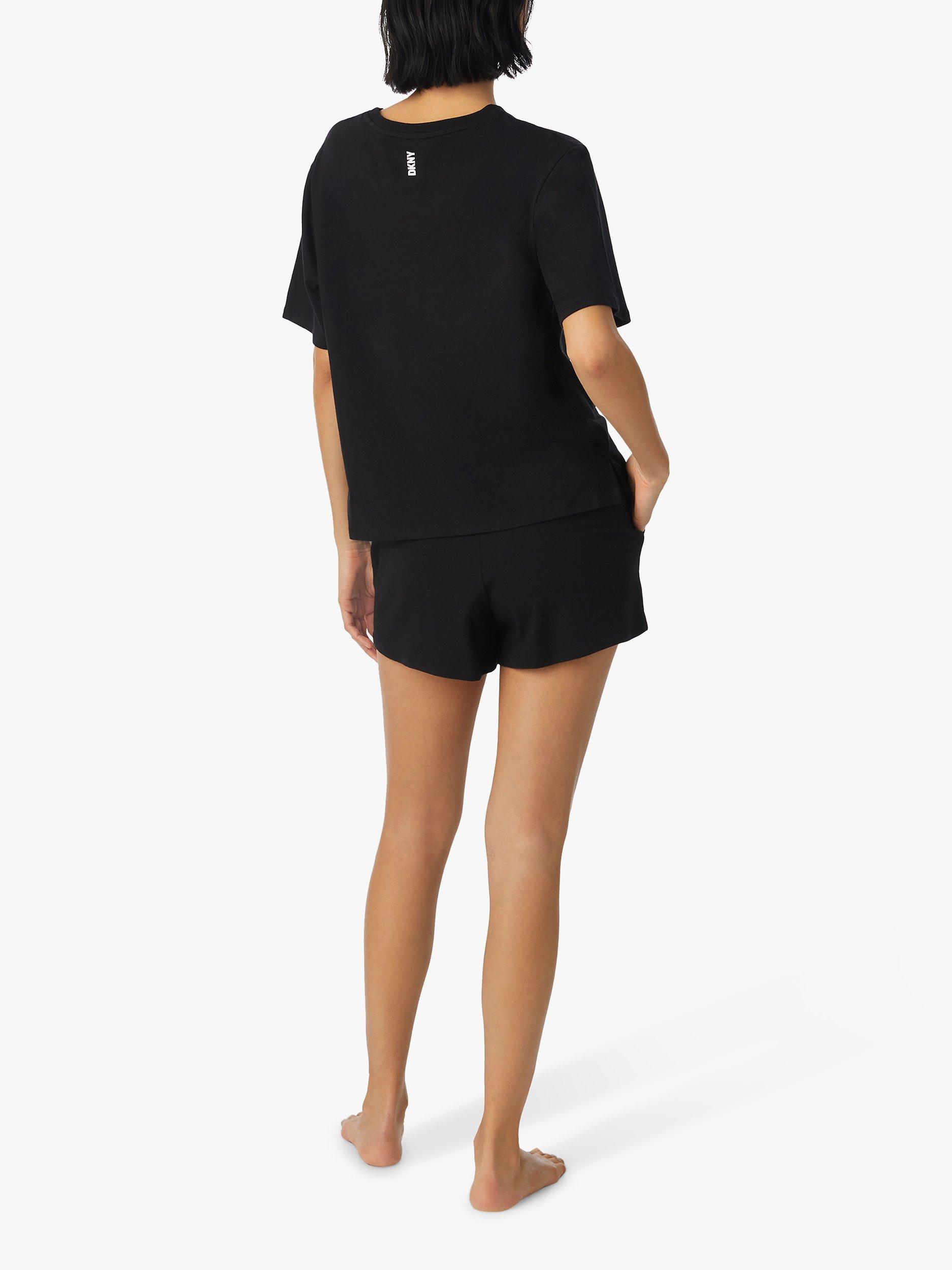 Product image 2 of 3, which shows DKNY Cotton Short Sleeve Elasticated Boxer Pyjama Set, Black, S