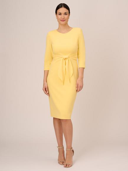 Adrianna Papell Knit Crepe Tie Waist Sheath Dress, Warm Sun, Warm Sun