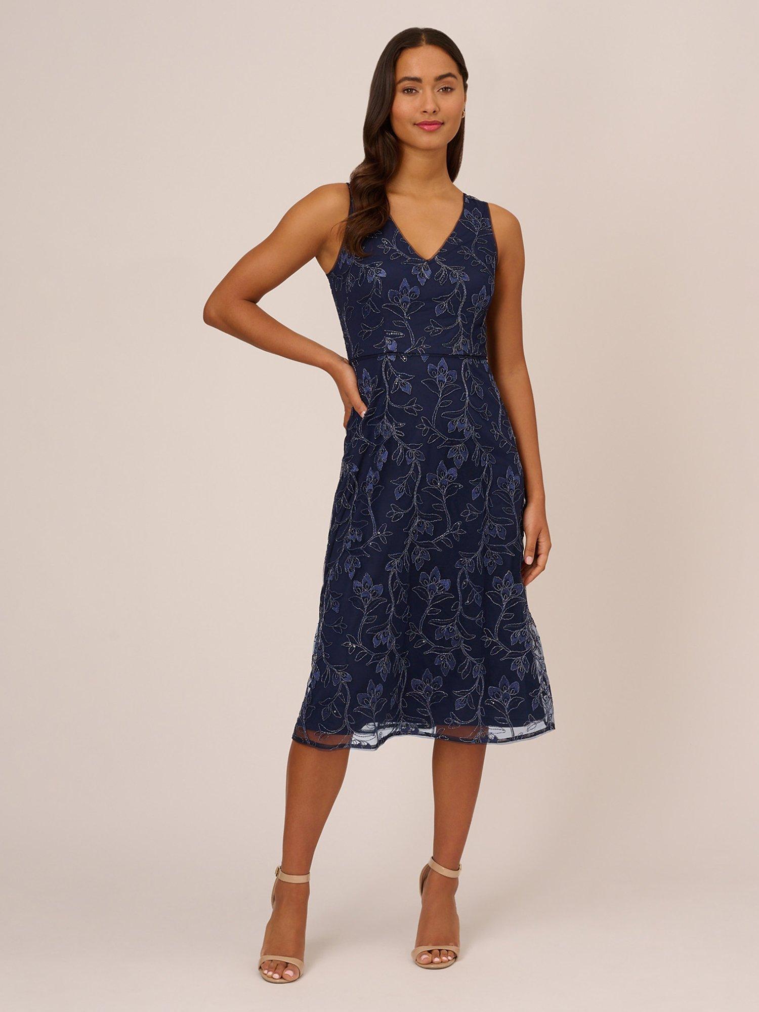 Adrianna Papell Papell Studio Floral Sequin Embroidered Dress, Light Navy, 6
