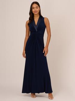 Adrianna Papell Jersey Tuxedo Maxi Dress, Midnight, Midnight