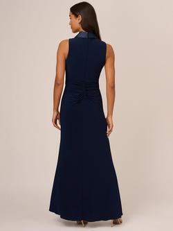 Adrianna Papell Jersey Tuxedo Maxi Dress, Midnight - view 2, Midnight